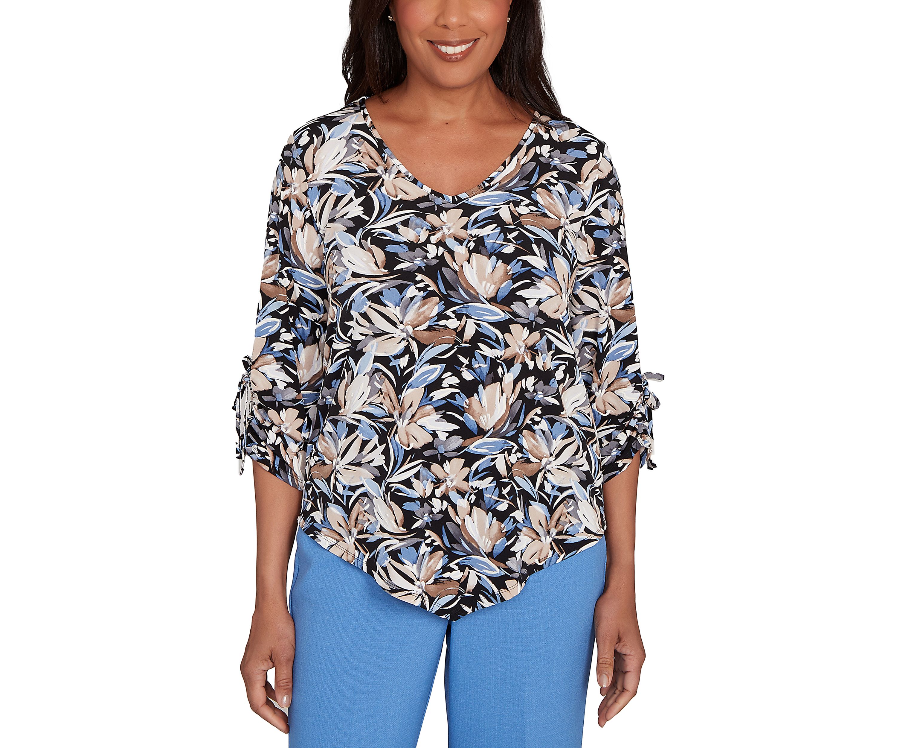 Petite Business As Usual Brushstroke Floral Top