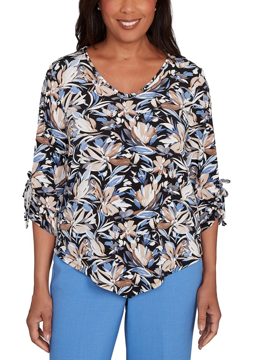 Petite Business As Usual Brushstroke Floral Top