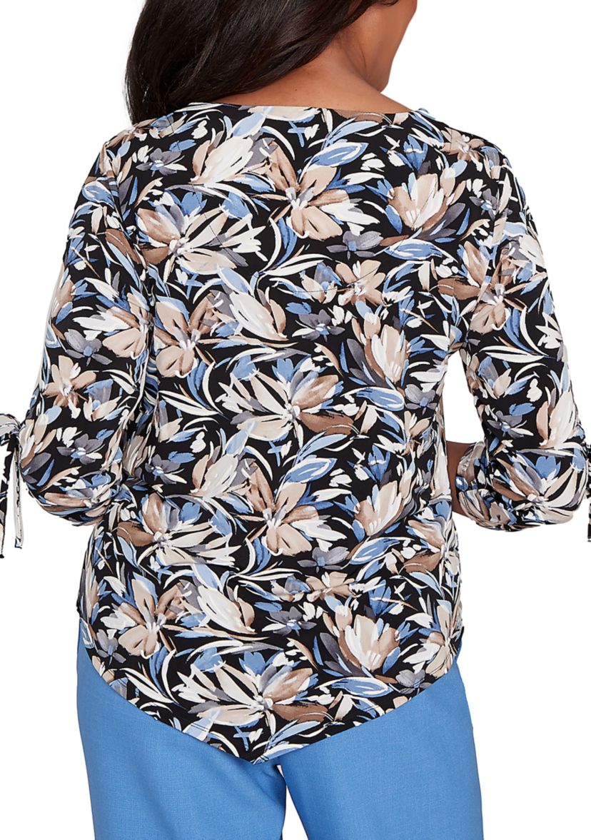 Petite Business As Usual Brushstroke Floral Top