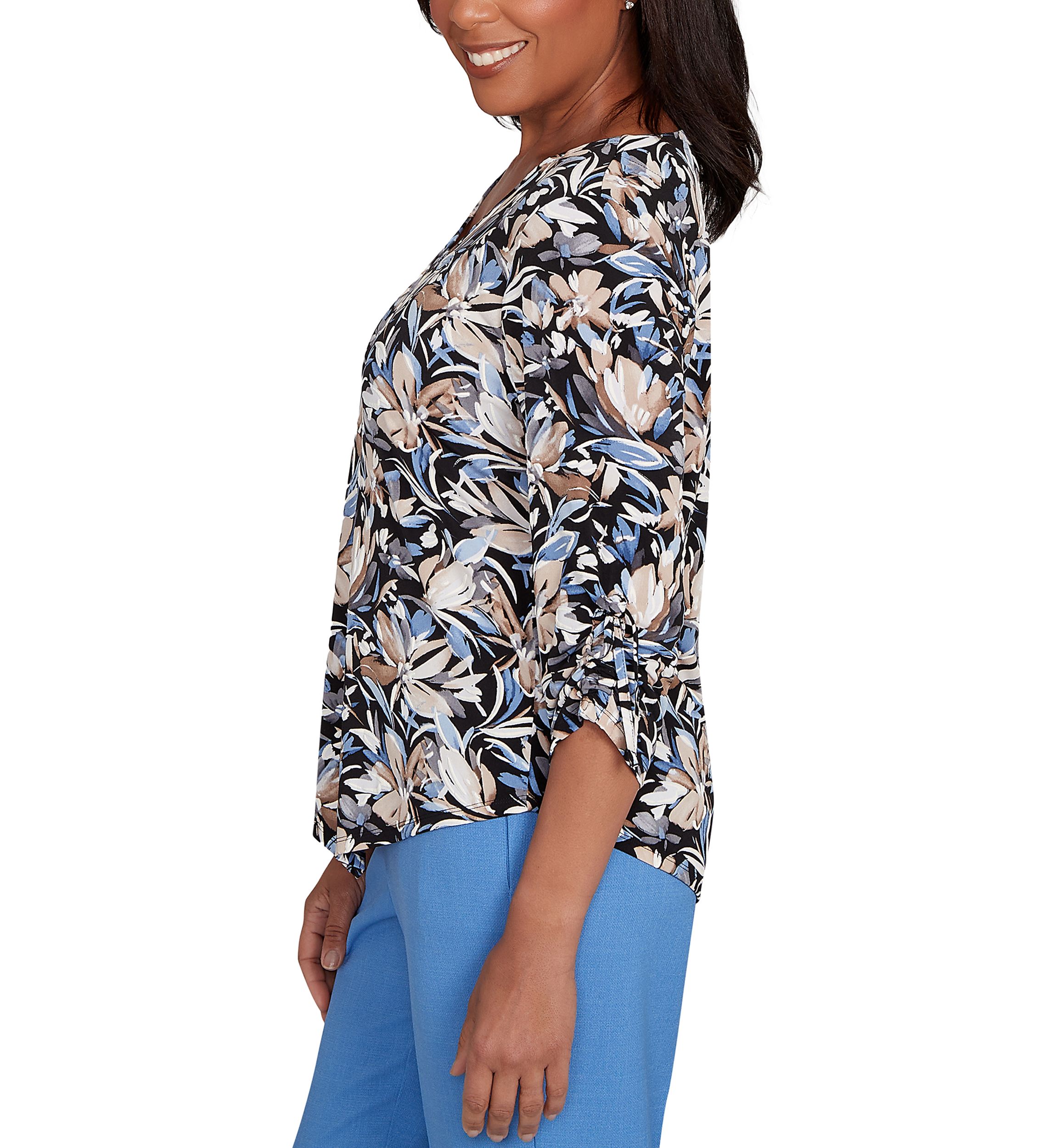 Petite Business As Usual Brushstroke Floral Top