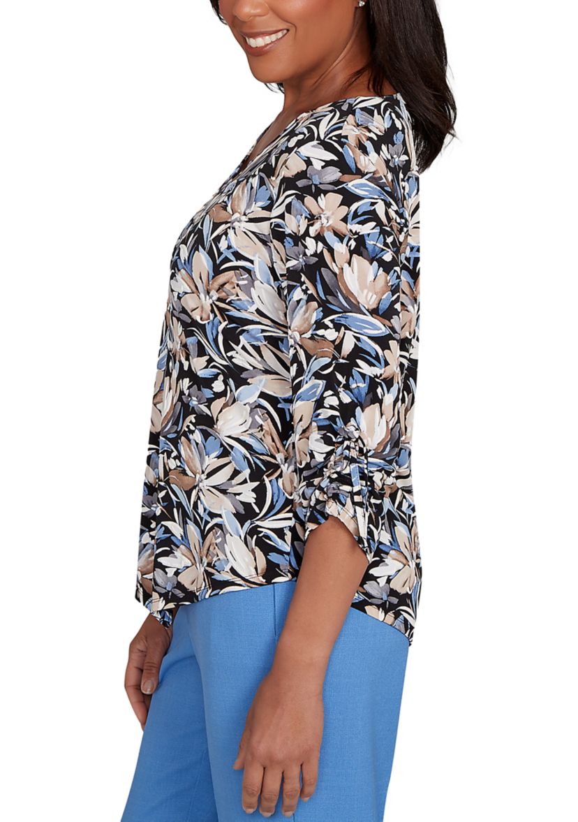 Petite Business As Usual Brushstroke Floral Top