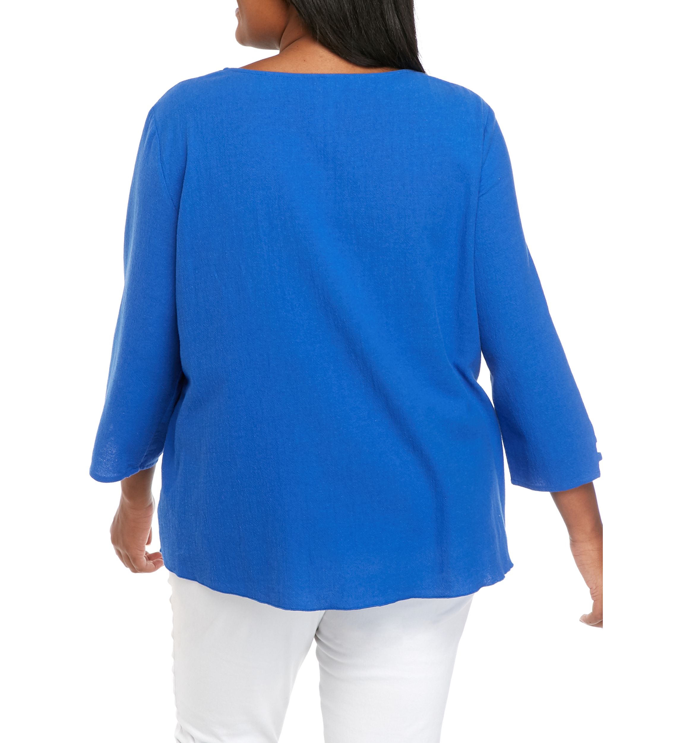 Plus Size 3/4 Sleeve Button Trim Top