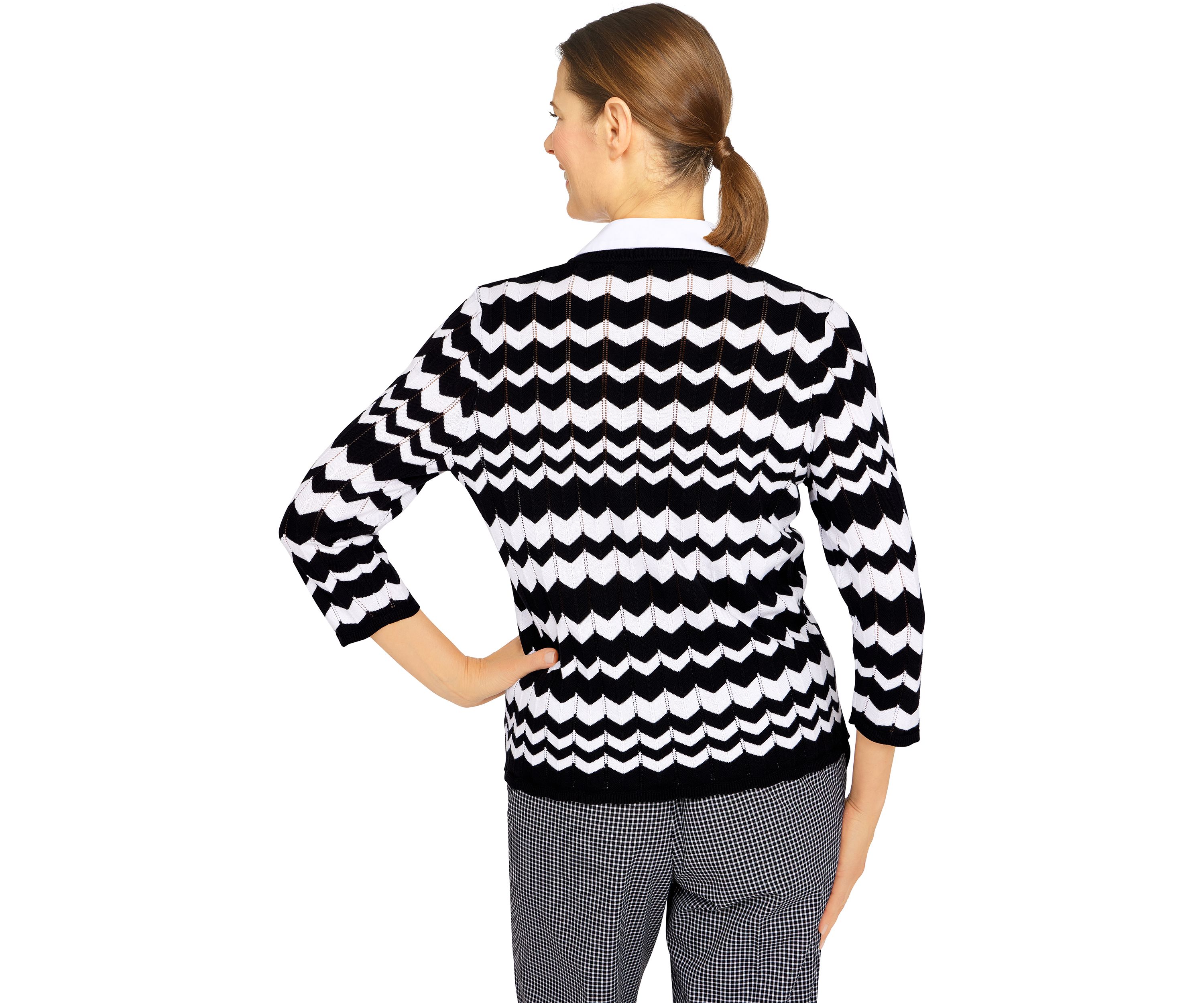 Petite Zig Zag Sweater with Woven Trim
