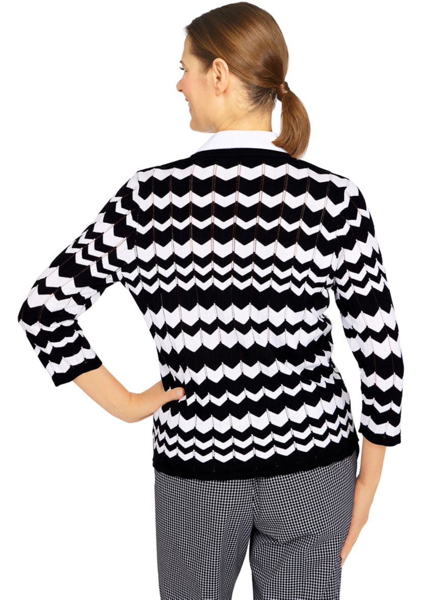 Petite Zig Zag Sweater with Woven Trim
