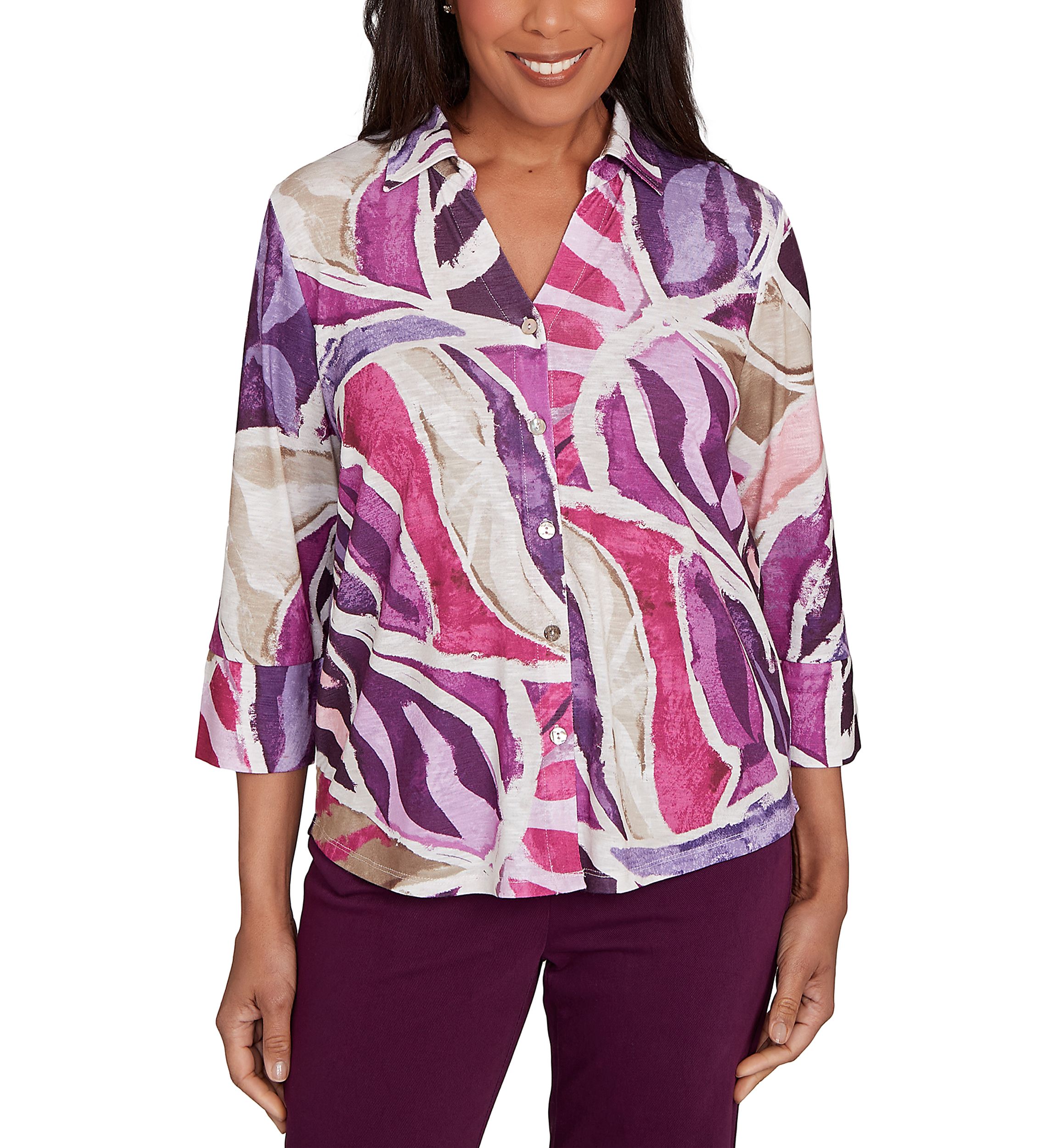Womens Missy Urban Legend Abstract Patchwork Shirt