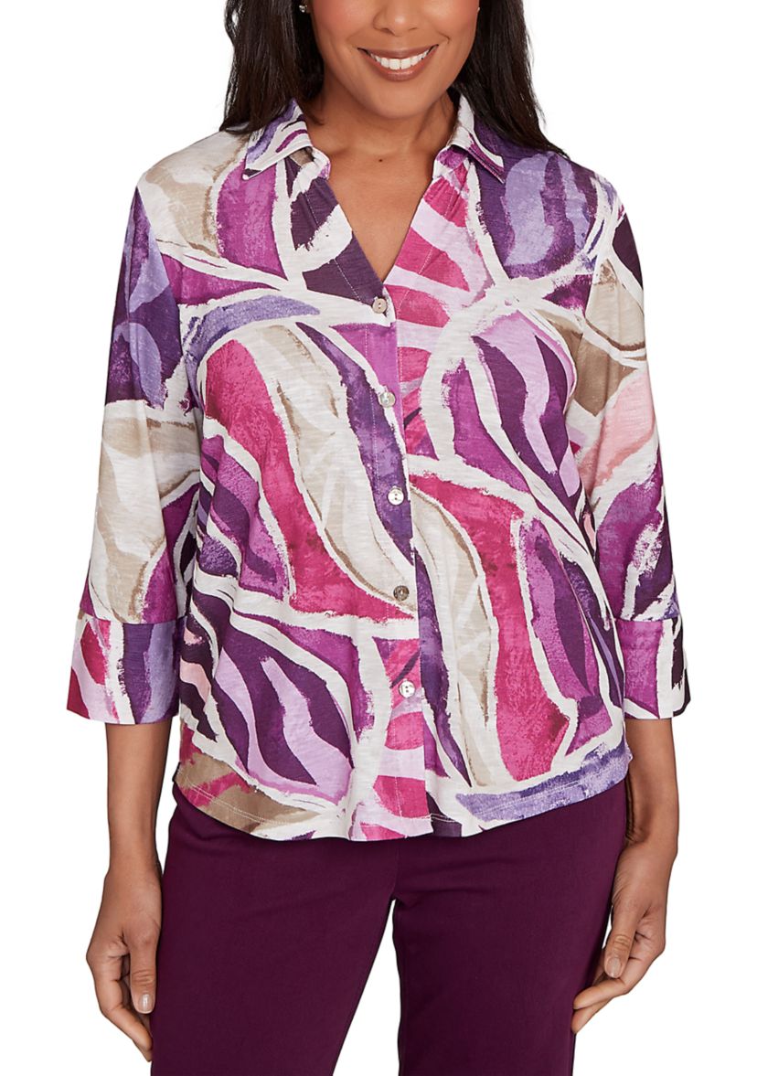 Womens Missy Urban Legend Abstract Patchwork Shirt
