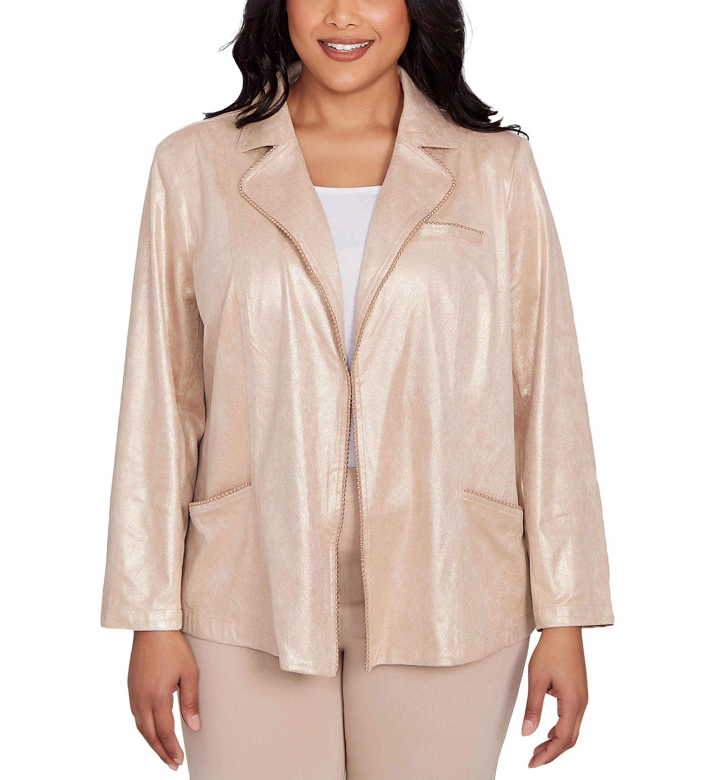 Plus Size Urban Legend Shimmer Faux Suede Jacket
