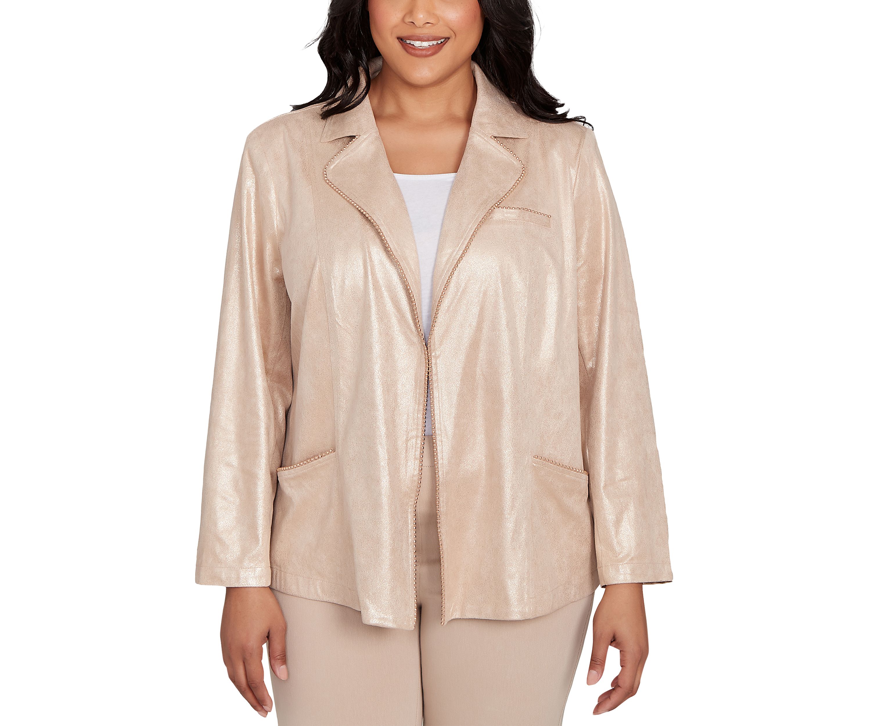 Plus Size Urban Legend Shimmer Faux Suede Jacket