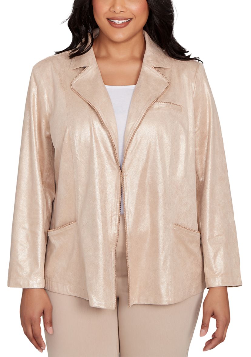 Plus Size Urban Legend Shimmer Faux Suede Jacket