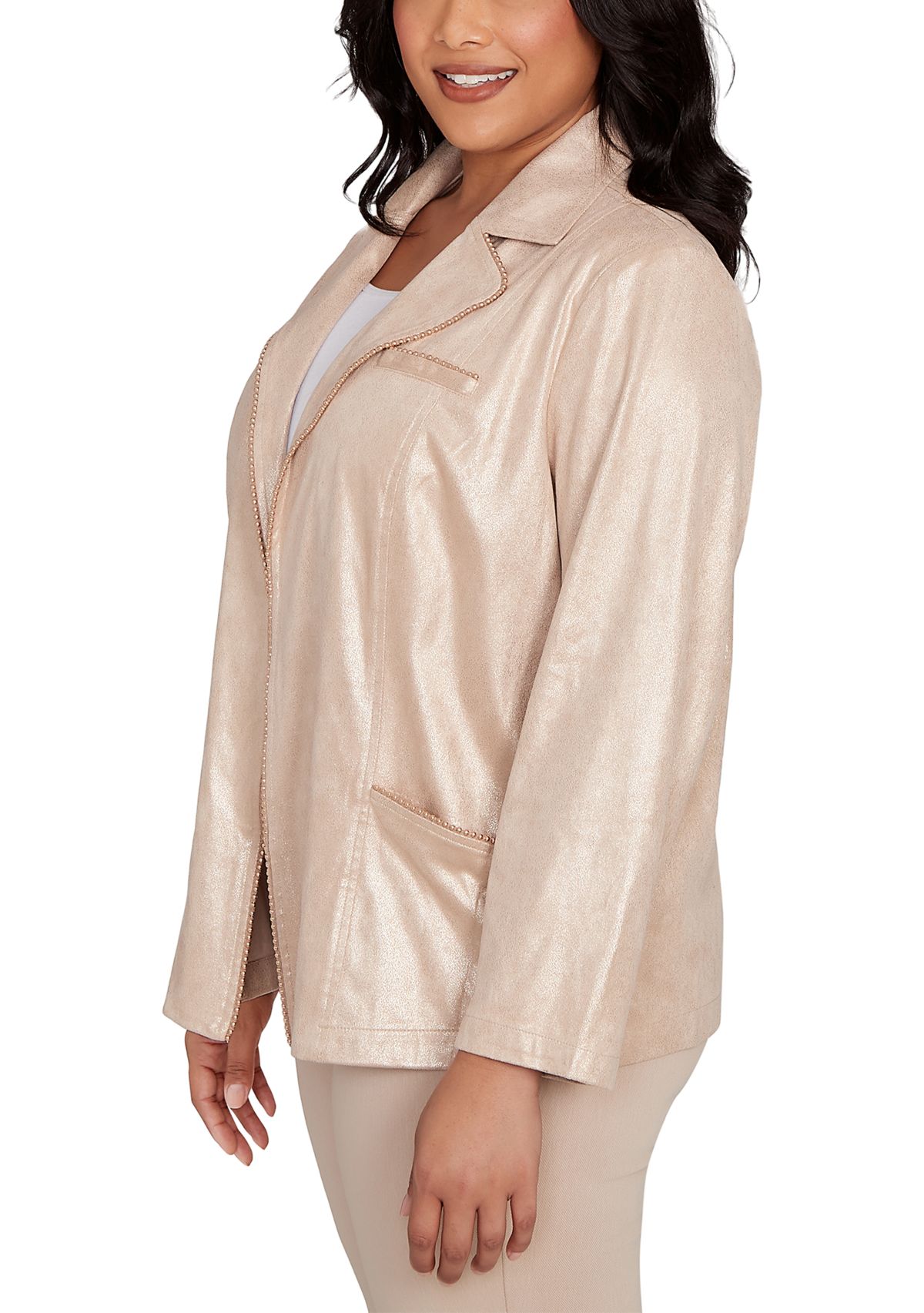 Plus Size Urban Legend Shimmer Faux Suede Jacket
