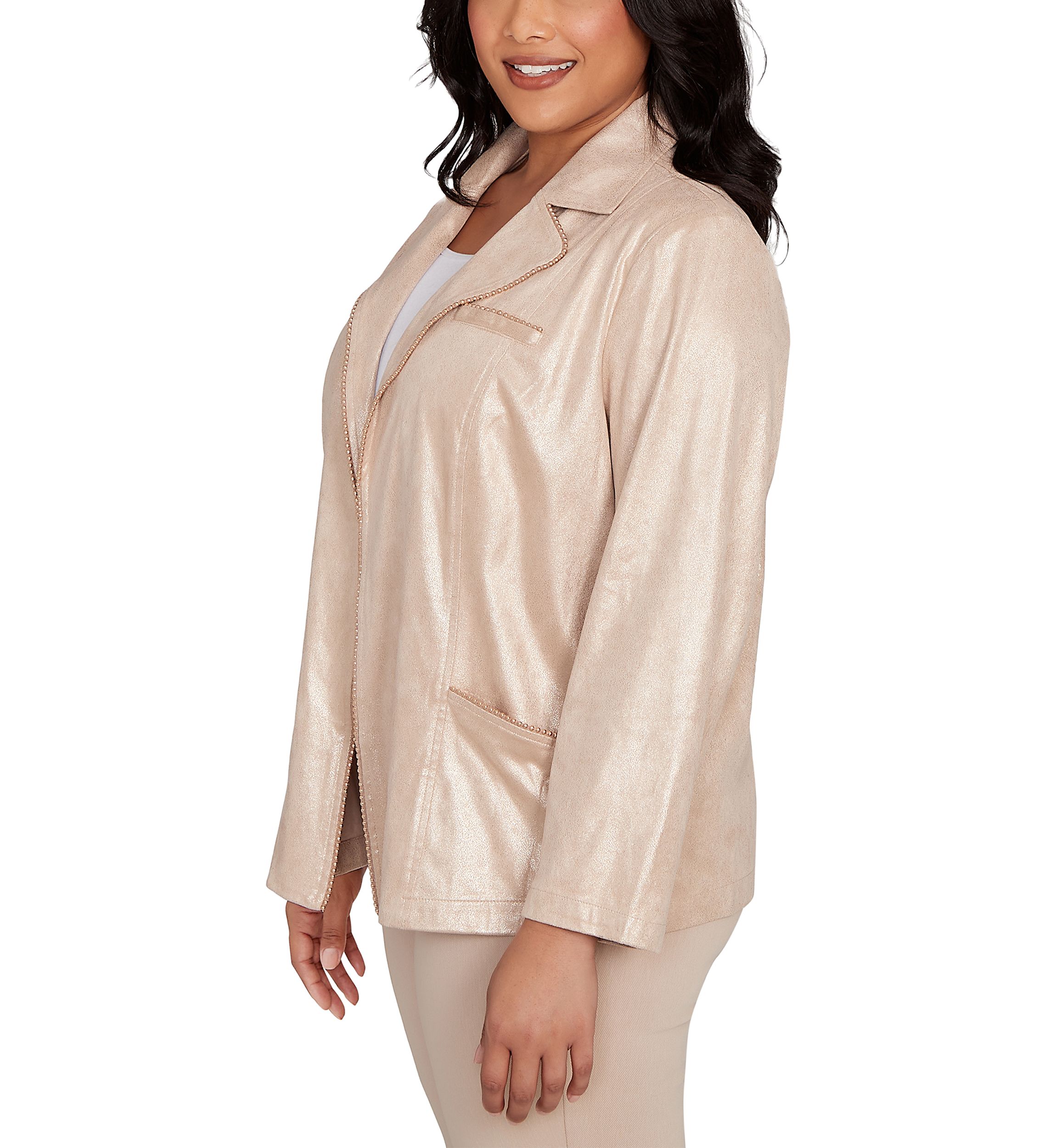 Plus Size Urban Legend Shimmer Faux Suede Jacket