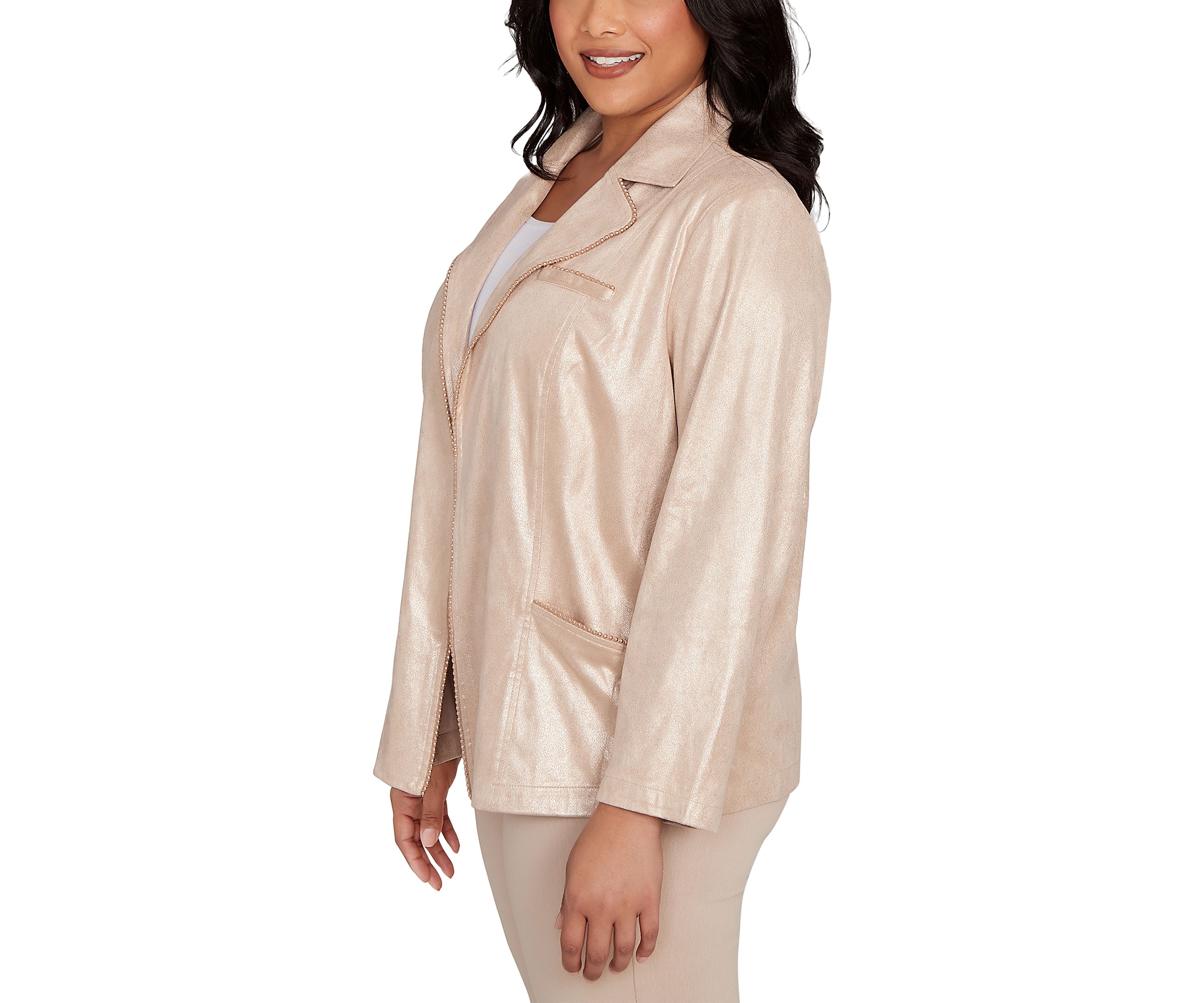 Plus Size Urban Legend Shimmer Faux Suede Jacket