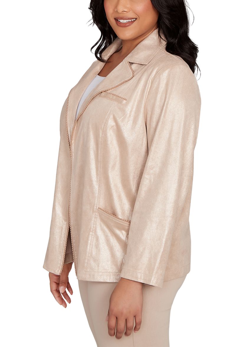 Plus Size Urban Legend Shimmer Faux Suede Jacket