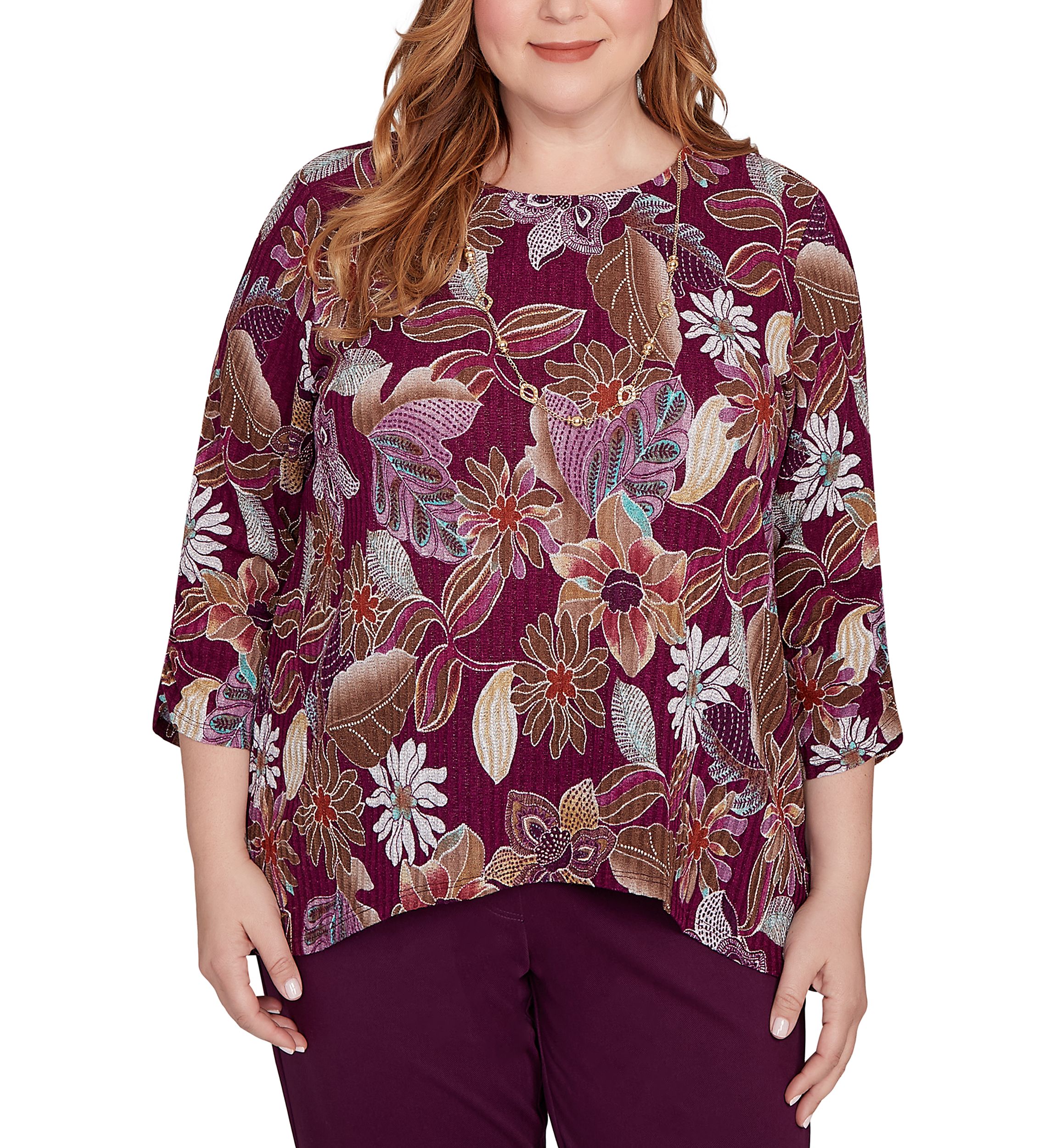 Plus Size Urban Legend Batik Floral Melange Print Top
