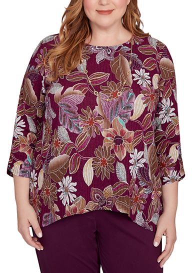 Plus Size Urban Legend Batik Floral Melange Print Top