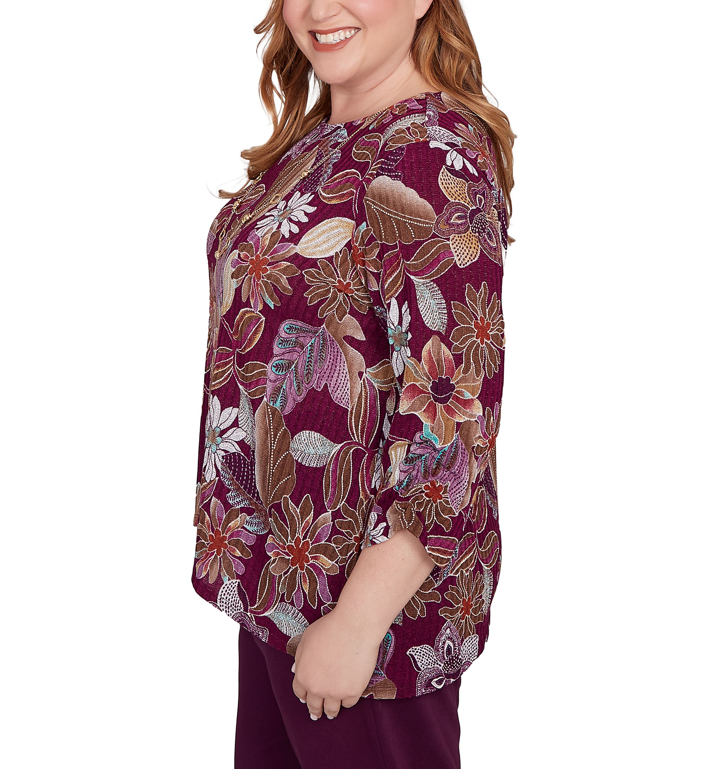 Plus Size Urban Legend Batik Floral Melange Print Top