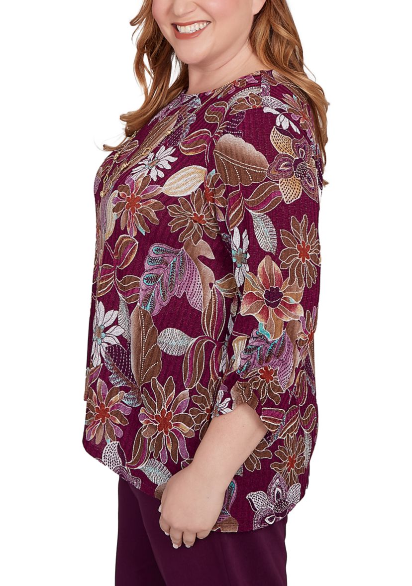 Plus Size Urban Legend Batik Floral Melange Print Top