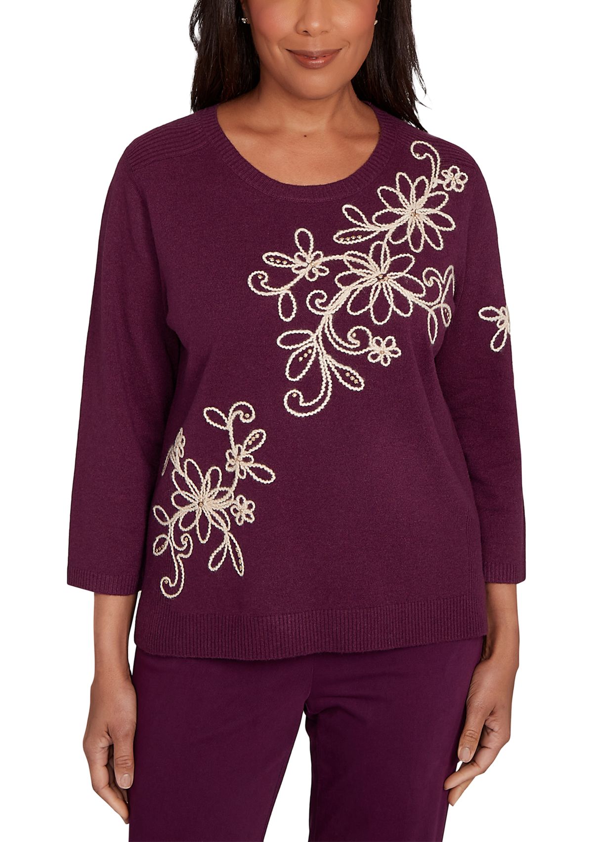 Petite Urban Legend Floral Diagonal Soutache Sweater