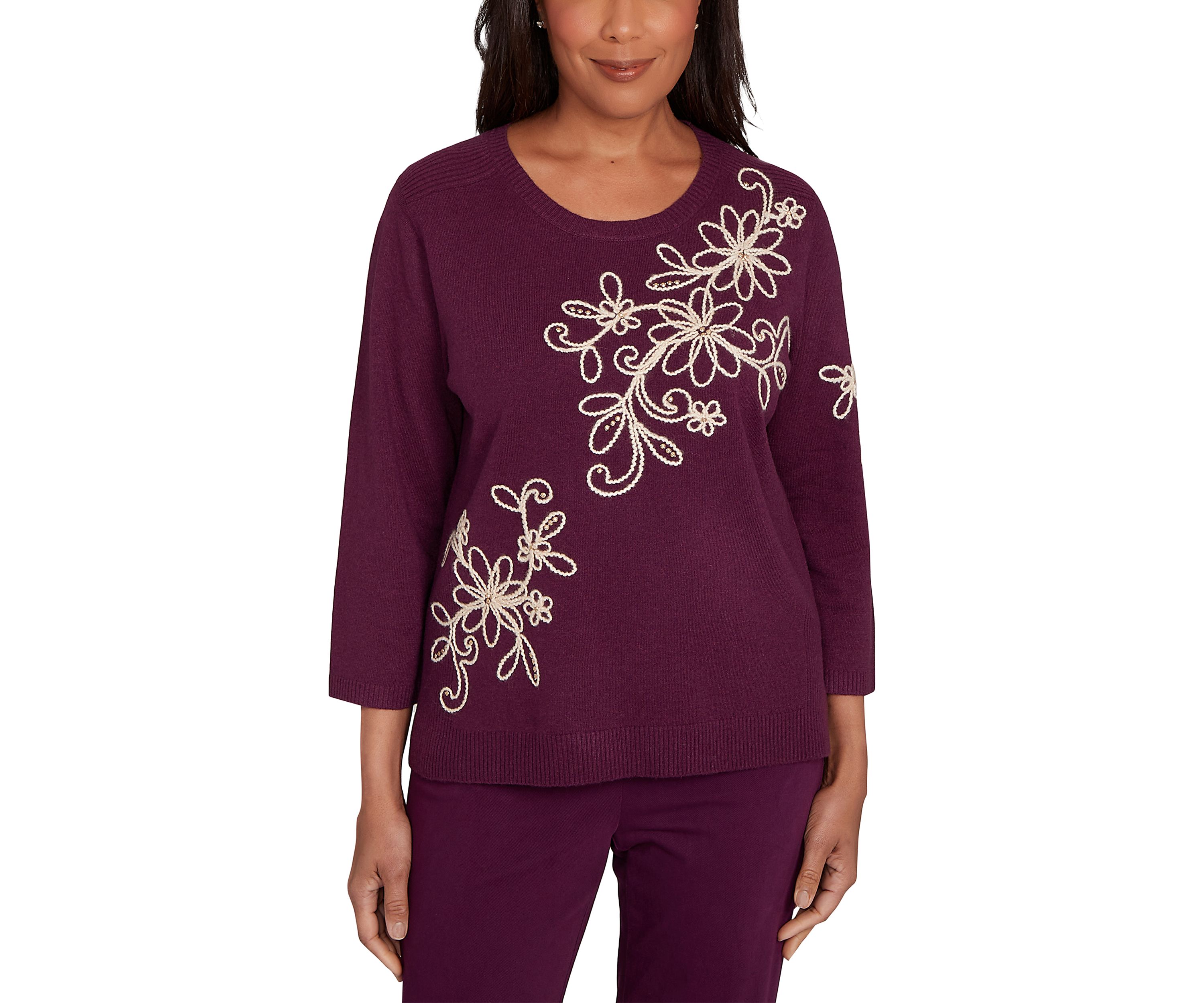 Petite Urban Legend Floral Diagonal Soutache Sweater