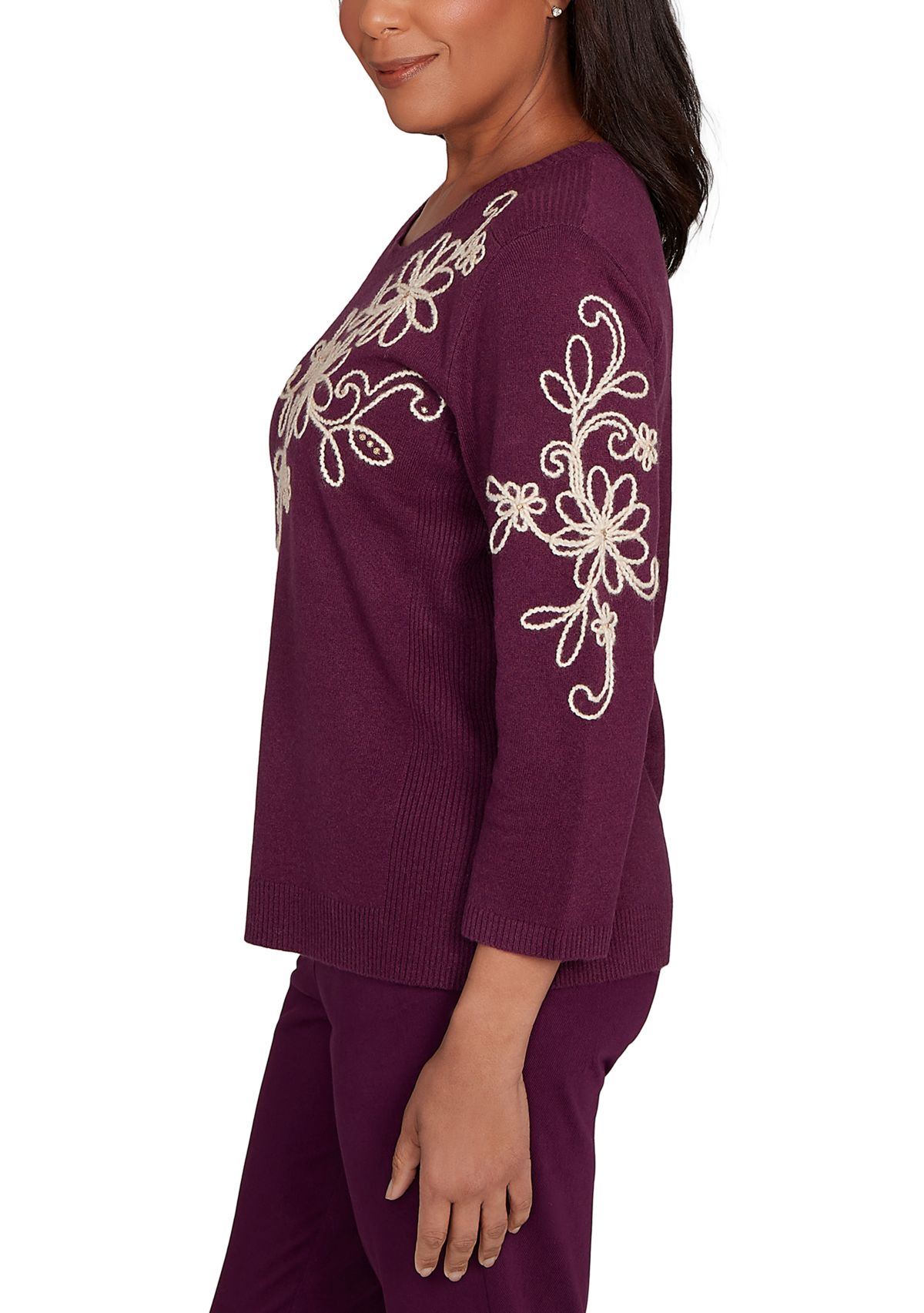 Petite Urban Legend Floral Diagonal Soutache Sweater