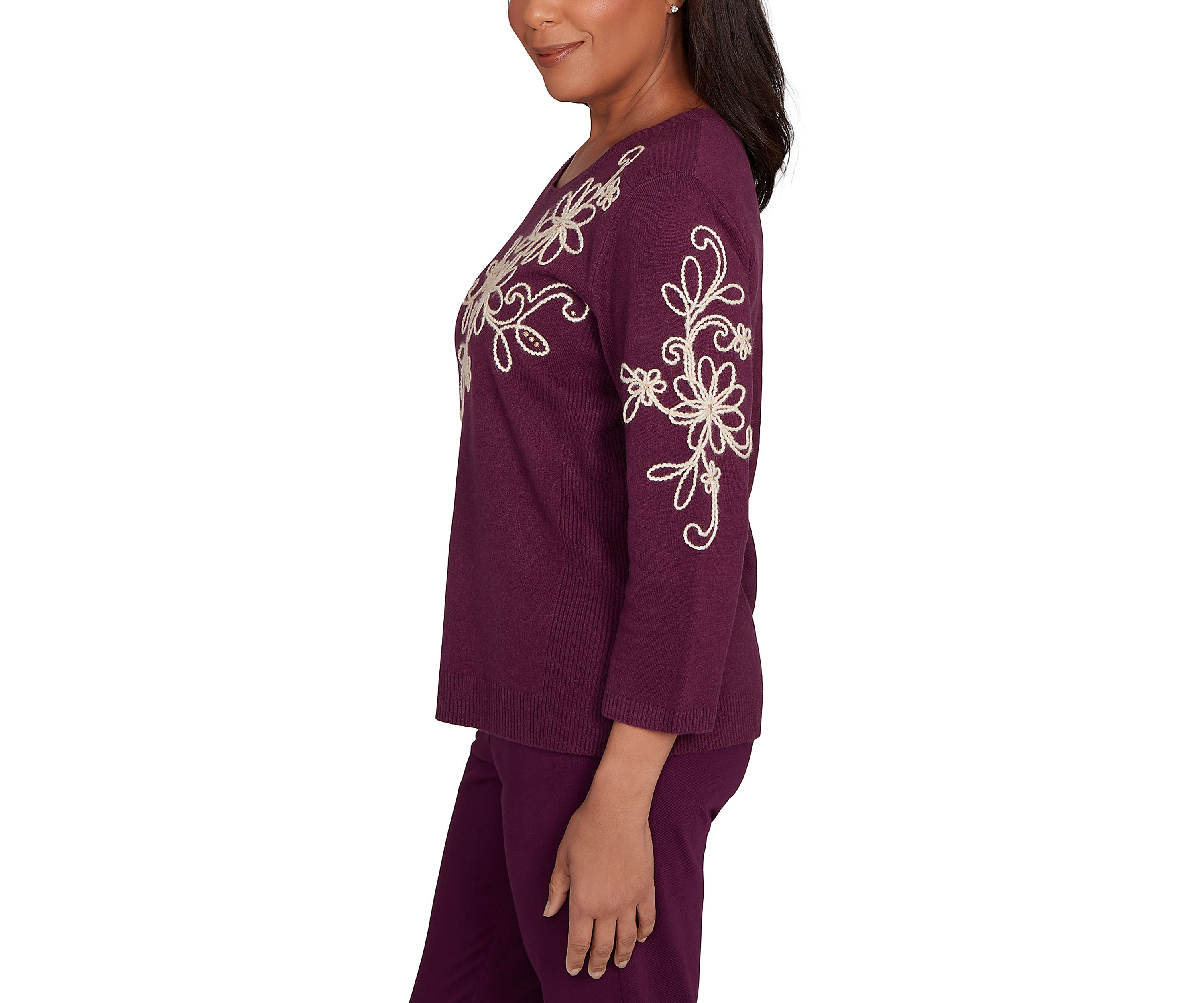 Petite Urban Legend Floral Diagonal Soutache Sweater