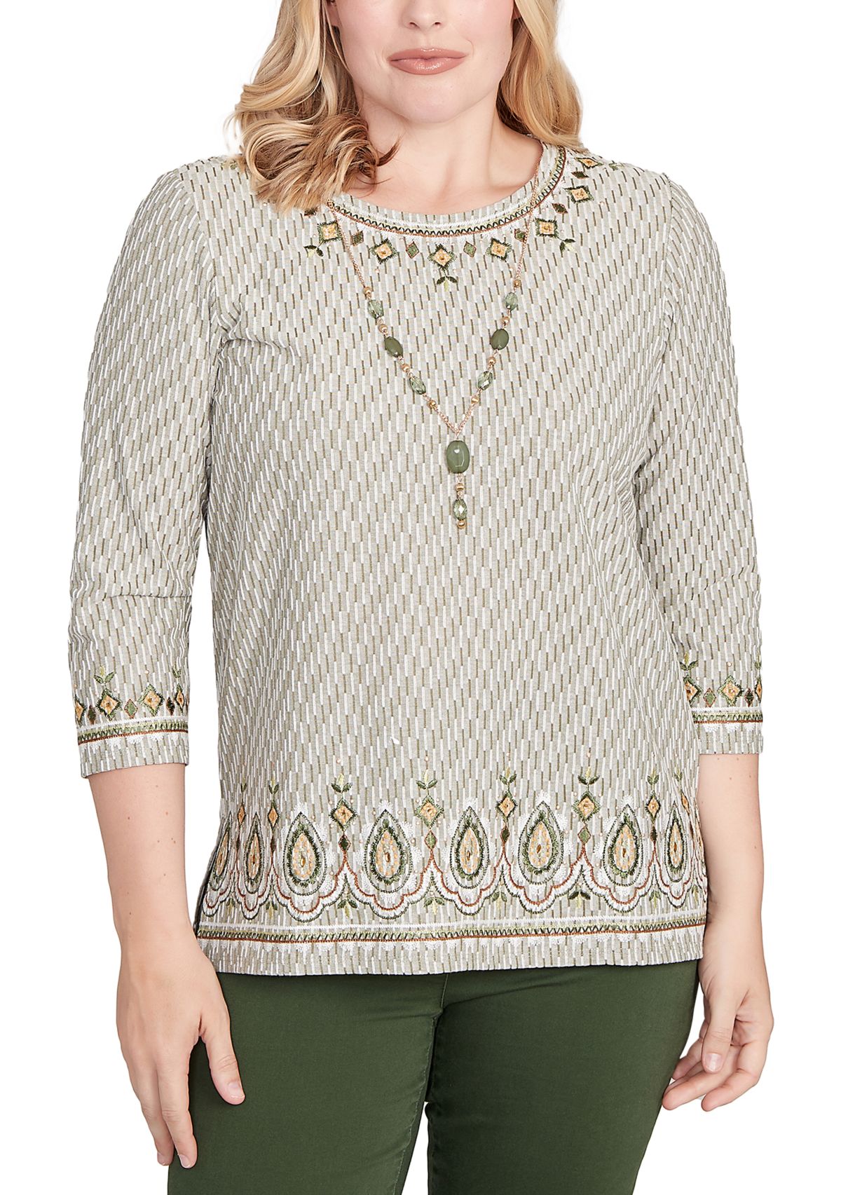 Plus Size Mount Laurel Medallion Border Texture Top