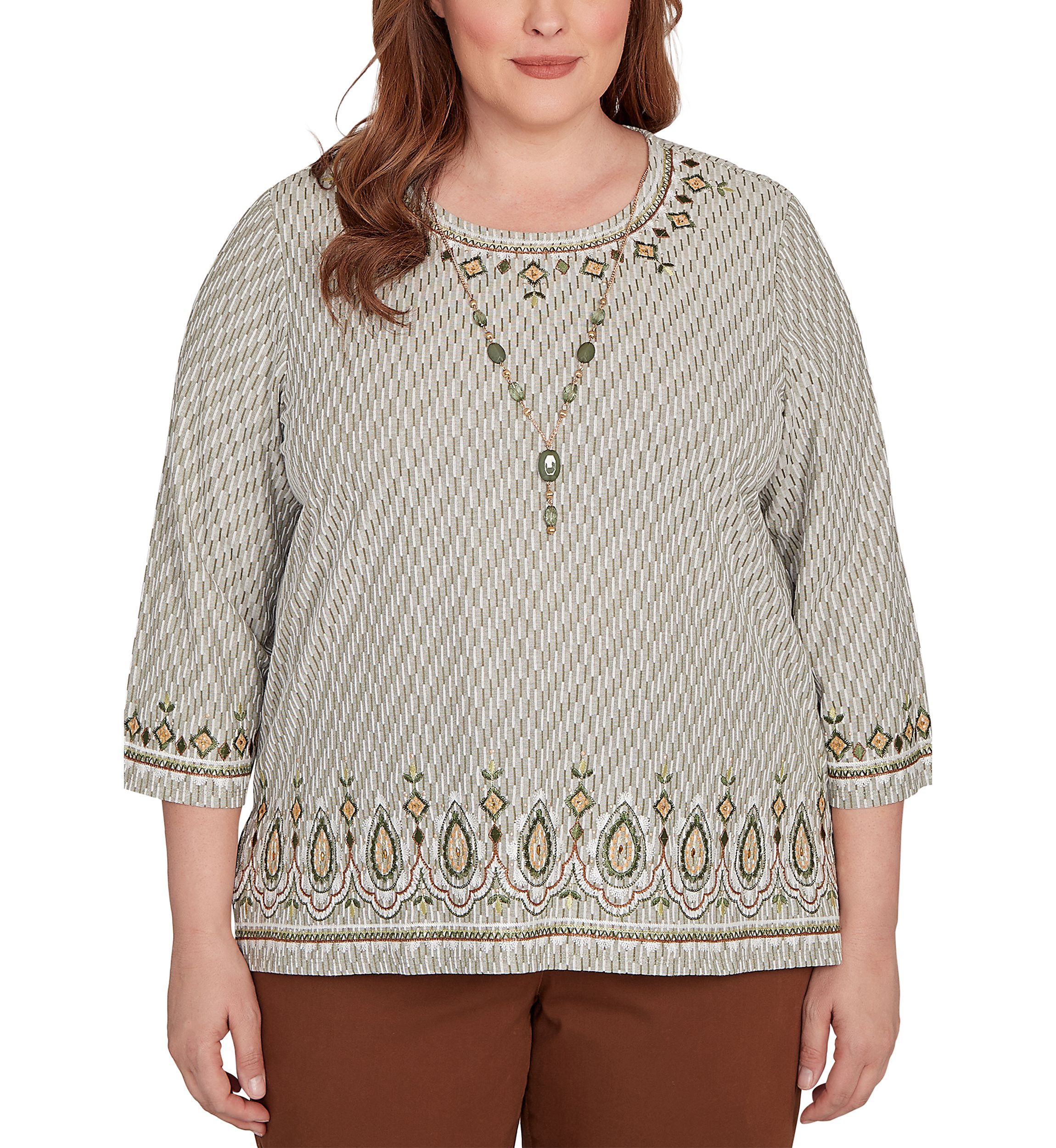 Plus Size Mount Laurel Medallion Border Texture Top 