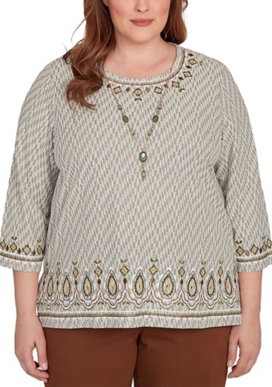 Plus Size Mount Laurel Medallion Border Texture Top 