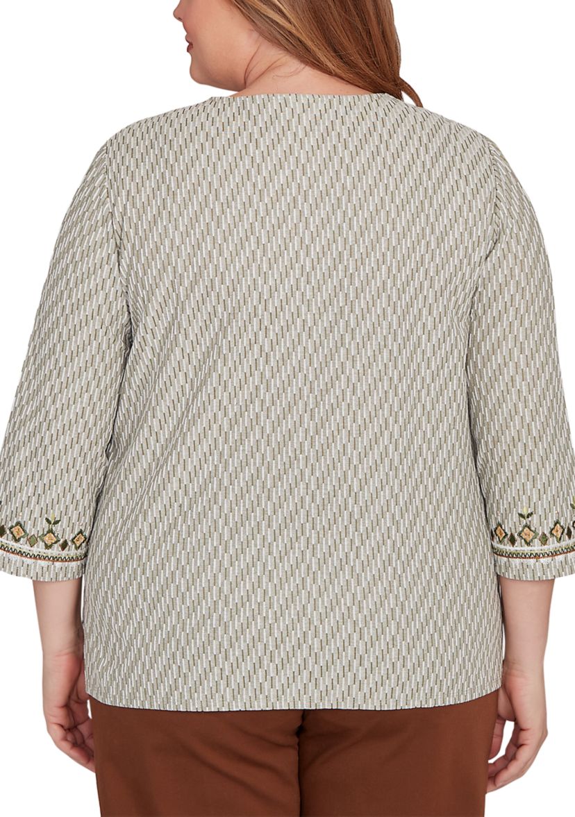 Plus Size Mount Laurel Medallion Border Texture Top 