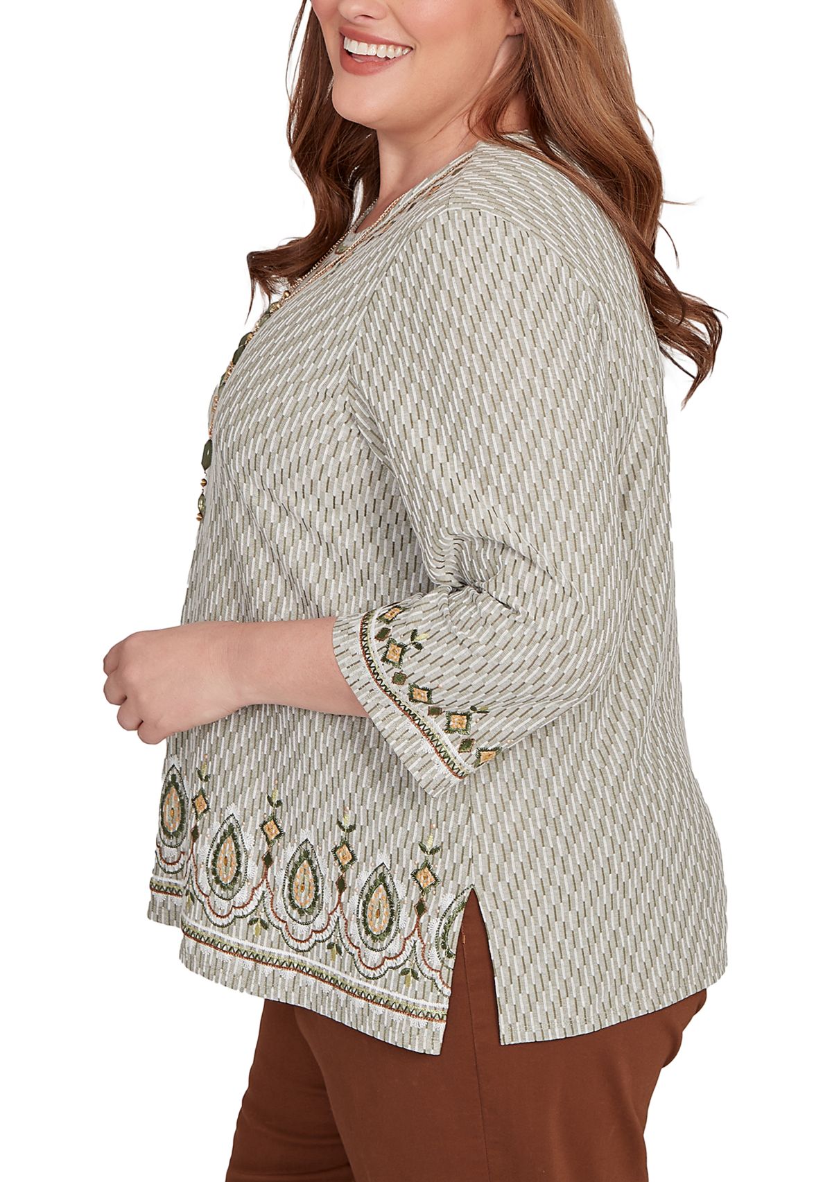 Plus Size Mount Laurel Medallion Border Texture Top 