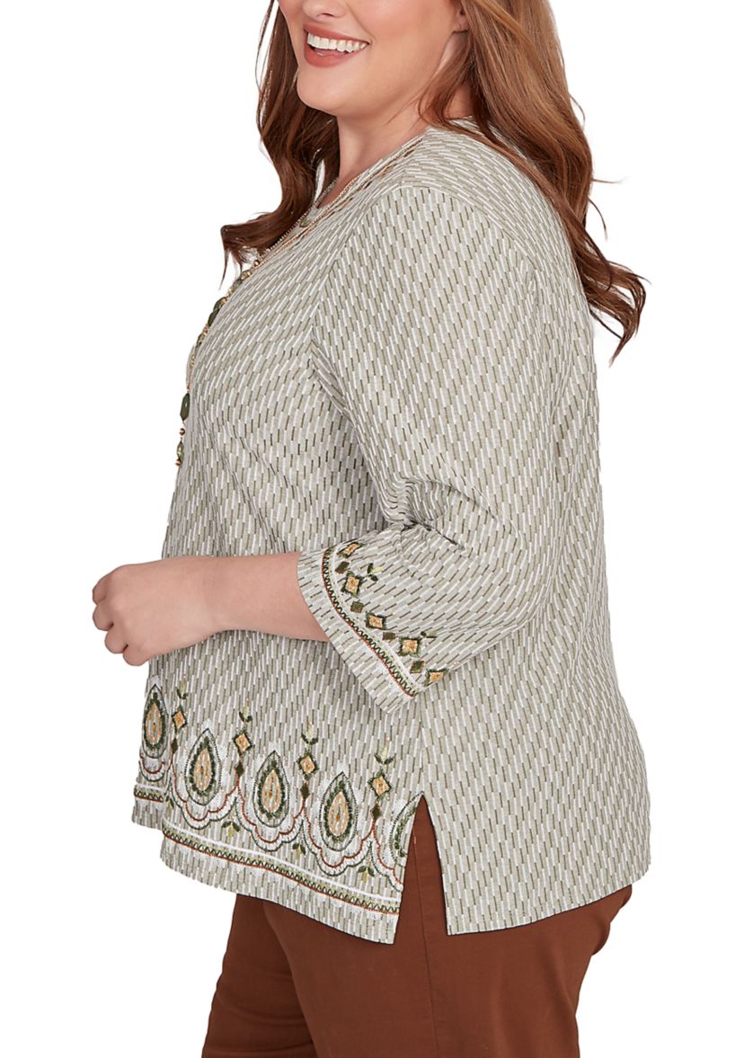 Plus Size Mount Laurel Medallion Border Texture Top 