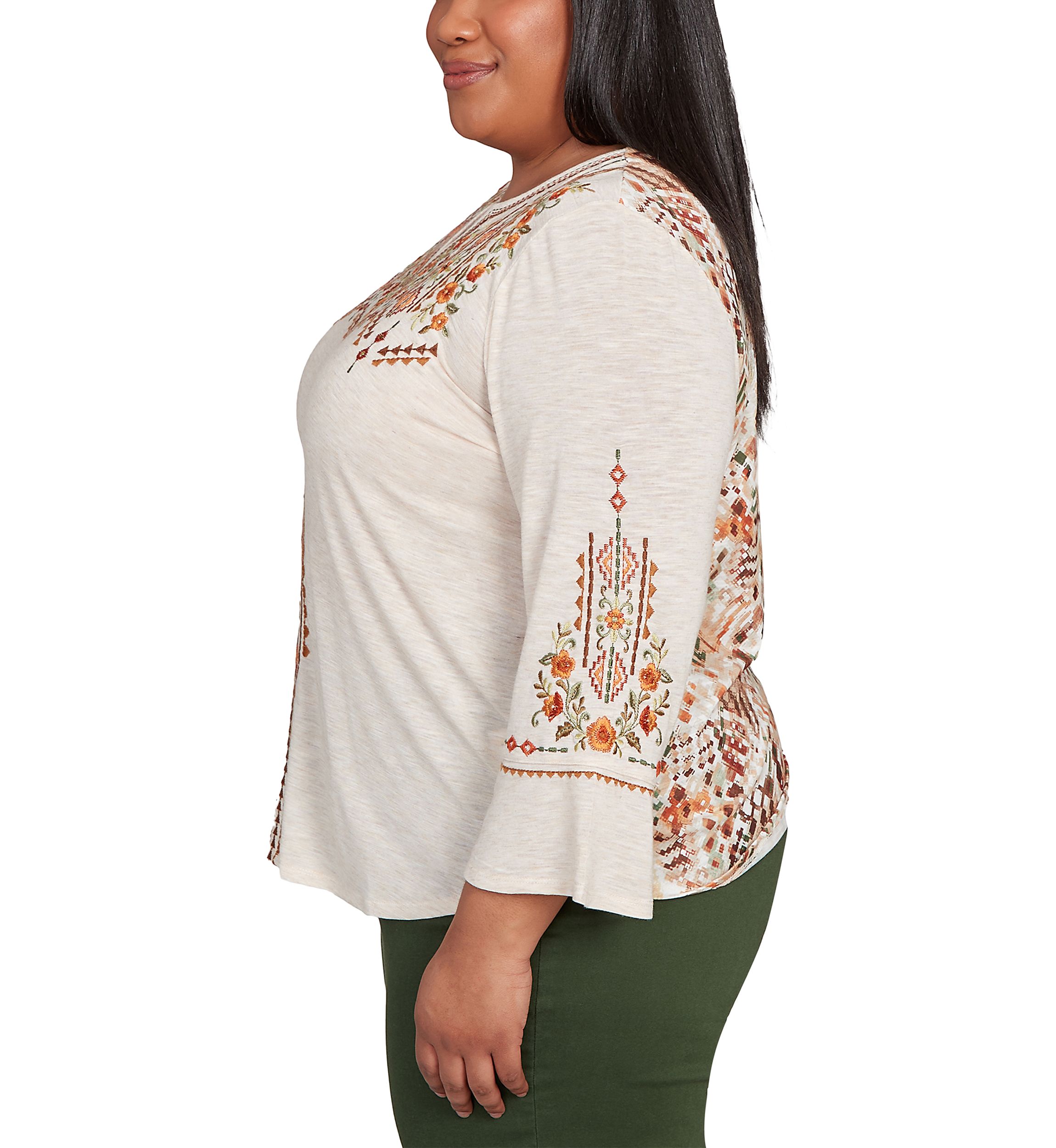 Plus Size Mount Laurel Geo Floral Embroidery Printed Back Top