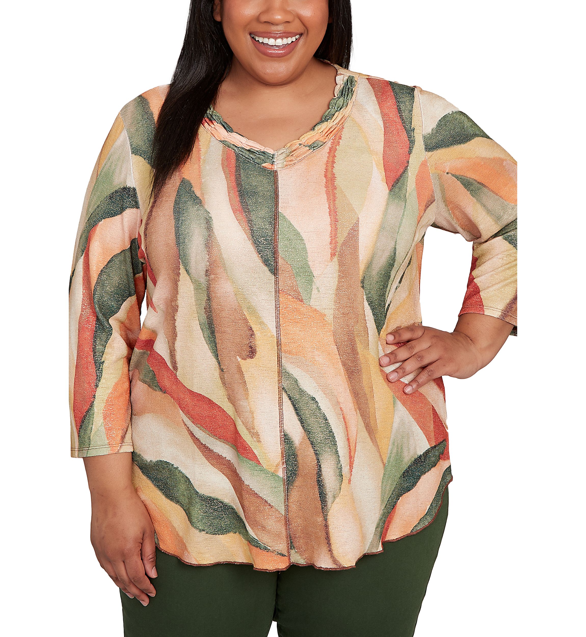 Alfred Dunner Plus Size Mount Laurel Stained Glass Shimmer Top | Belk