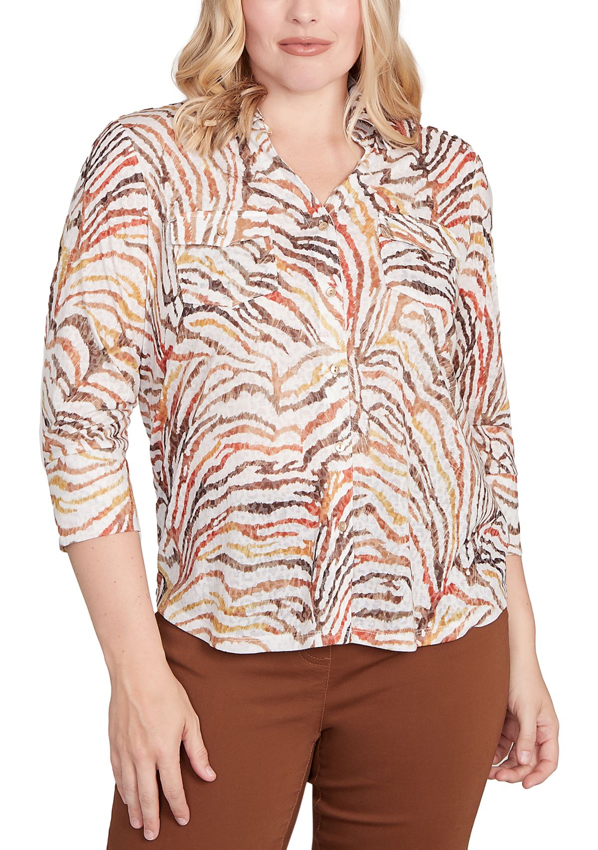 Alfred Dunner Petite Mount Laurel Skin Burnout Blouse | Belk