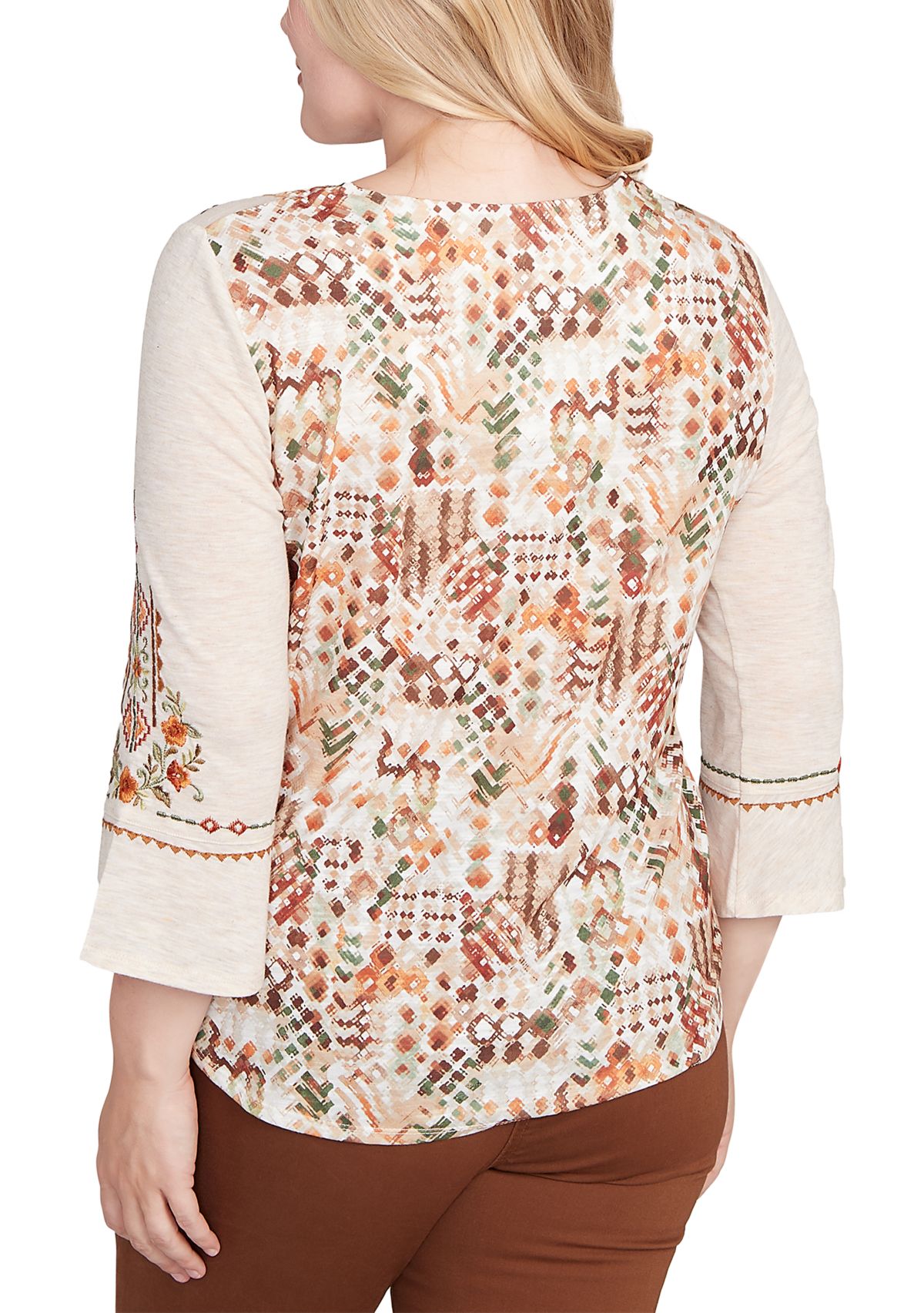 Petite Mount Laurel Geo Floral Embroidery Printed Back Top