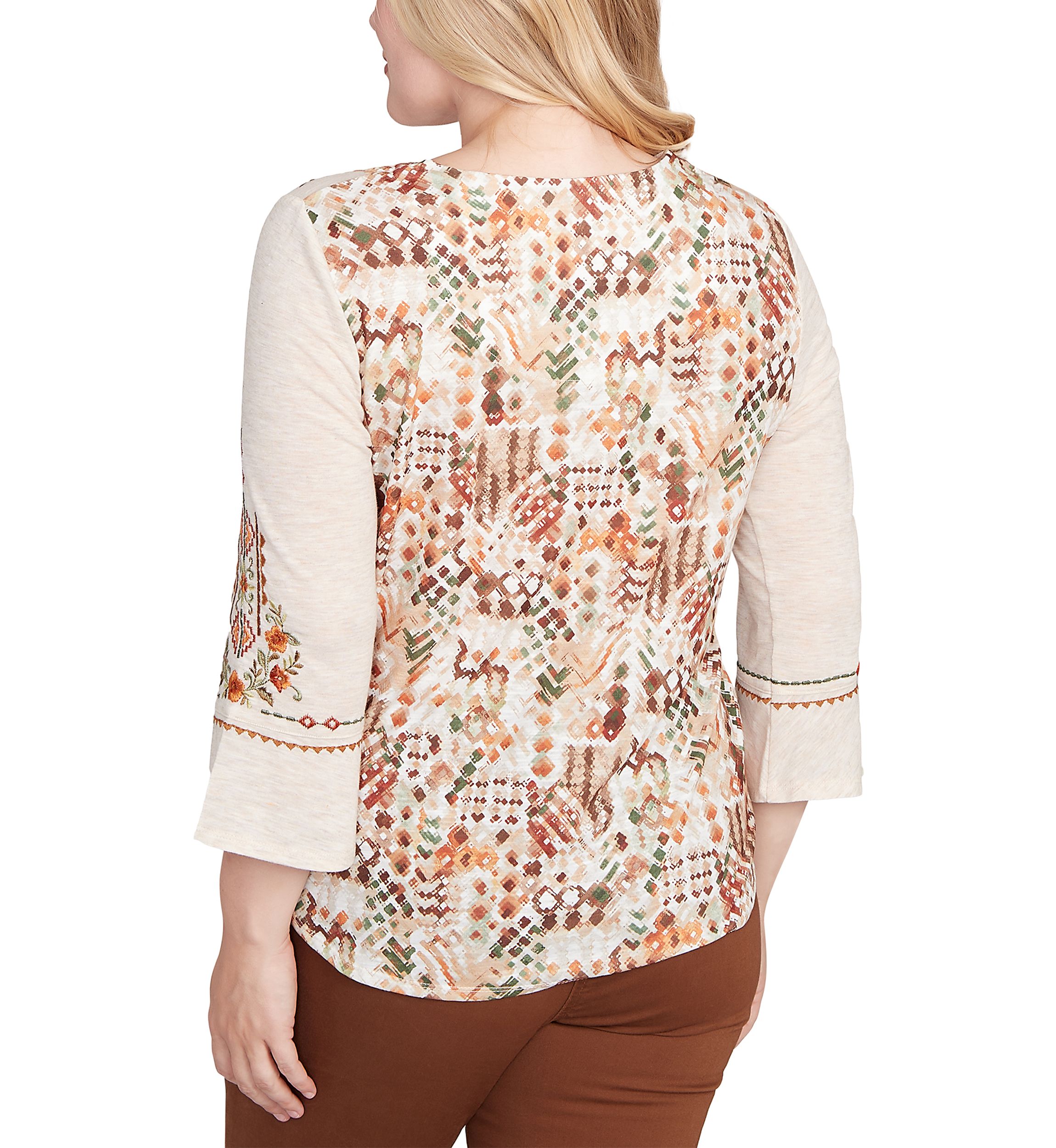 Petite Mount Laurel Geo Floral Embroidery Printed Back Top
