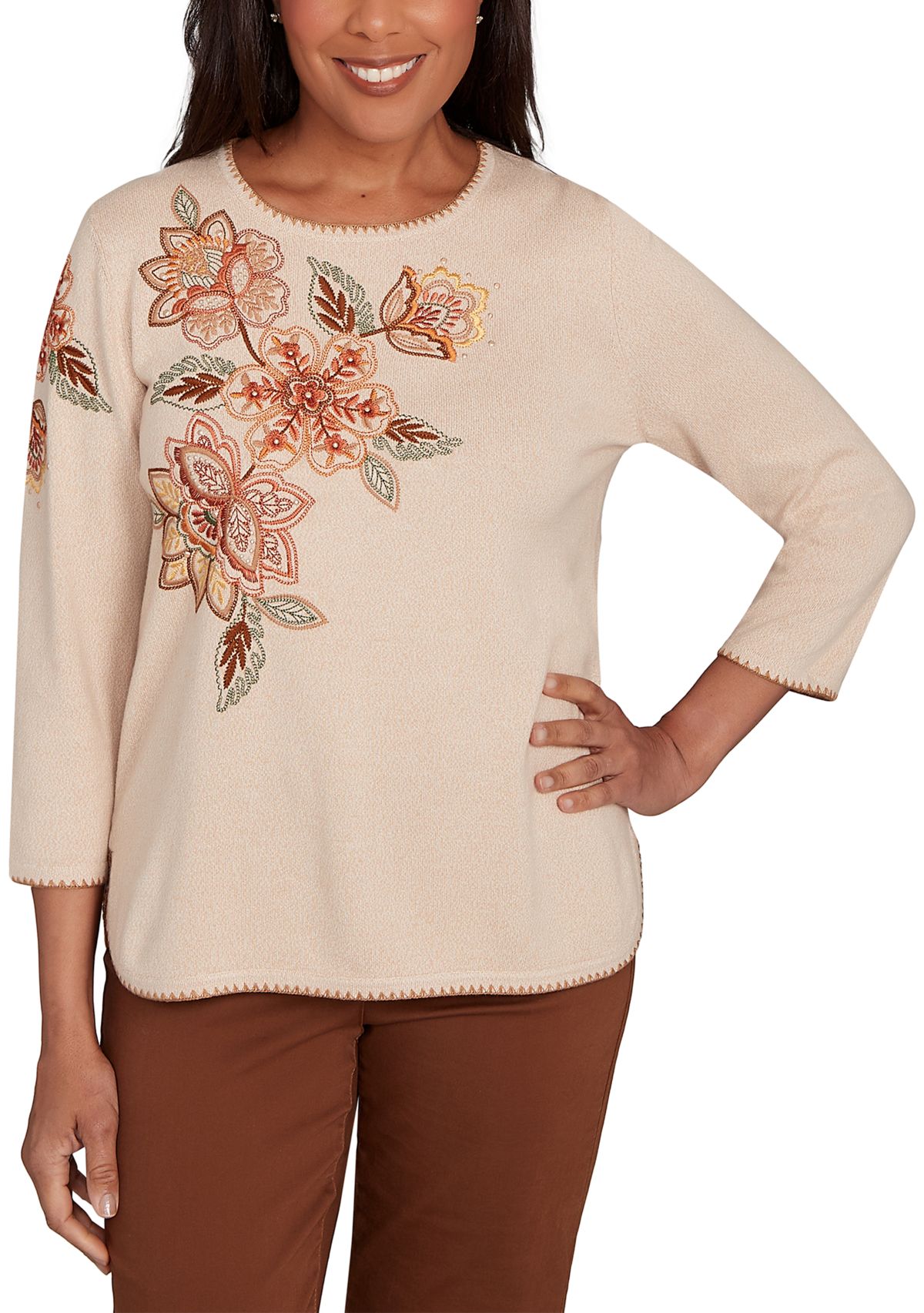 Petite Mount Laurel Asymmetric Flower Embroidery Top