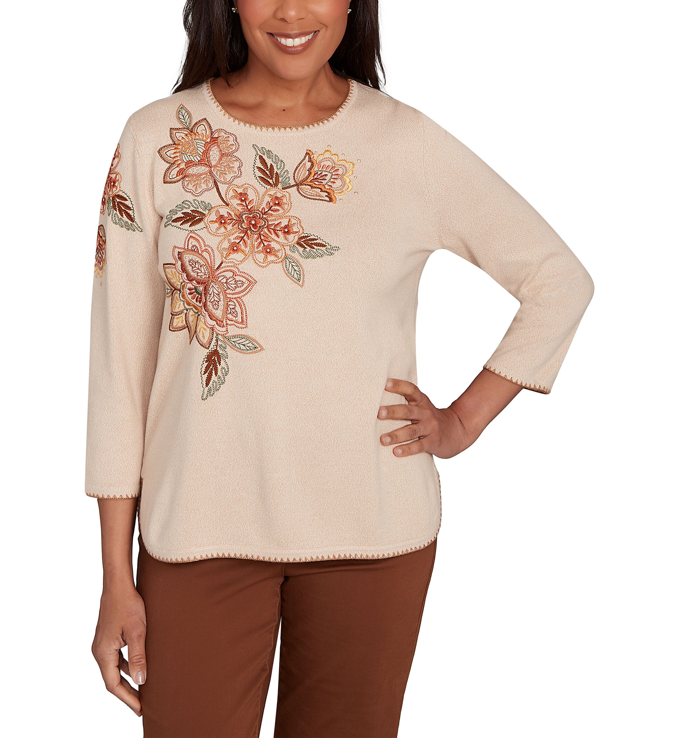 Petite Mount Laurel Asymmetric Flower Embroidery Top