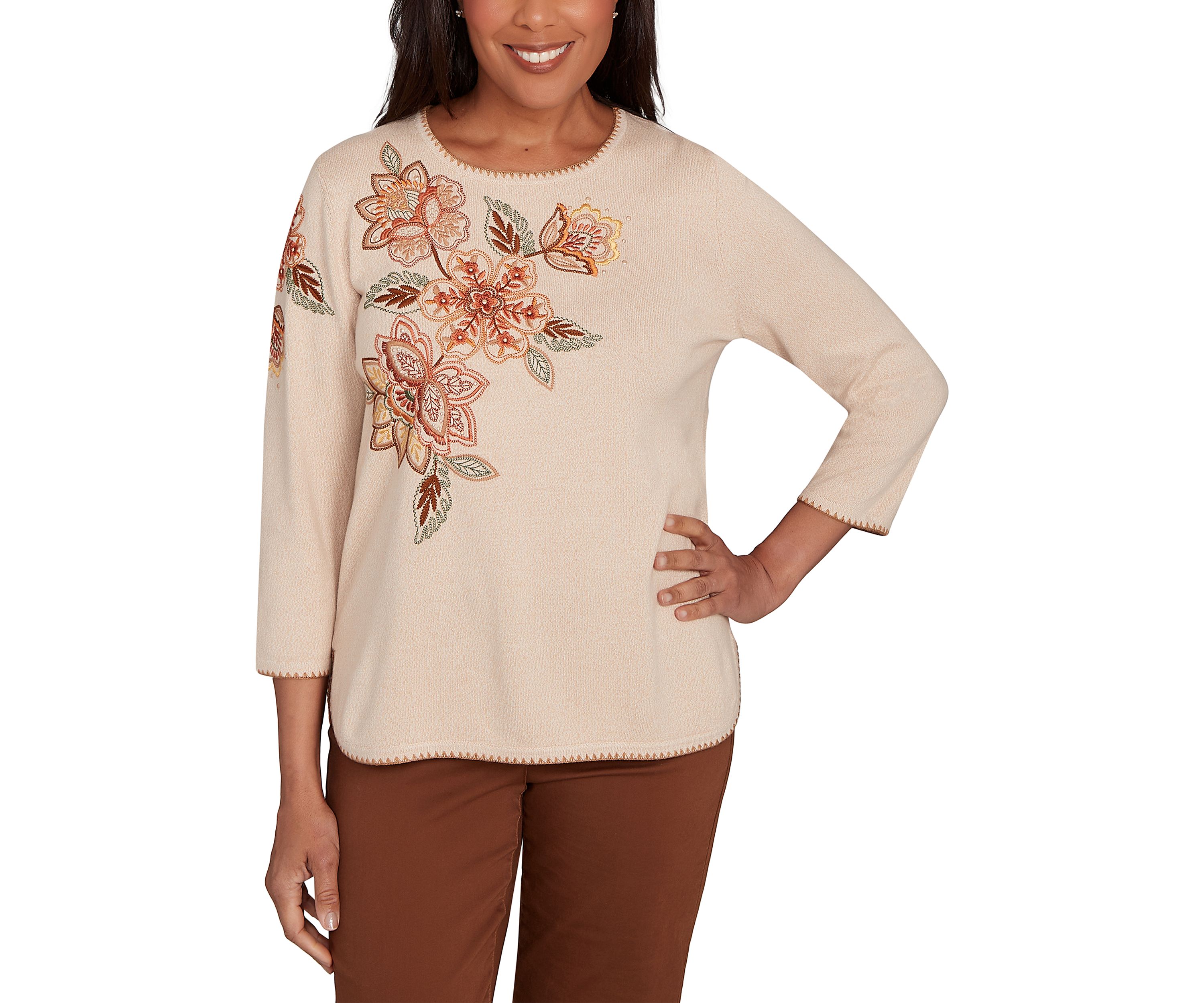 Petite Mount Laurel Asymmetric Flower Embroidery Top