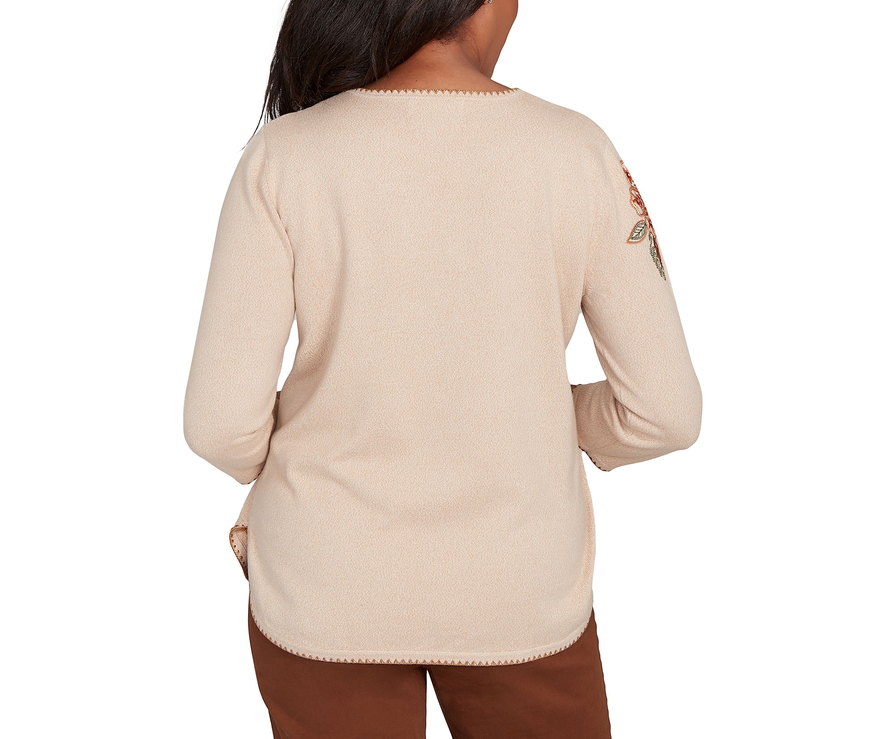 Petite Mount Laurel Asymmetric Flower Embroidery Top