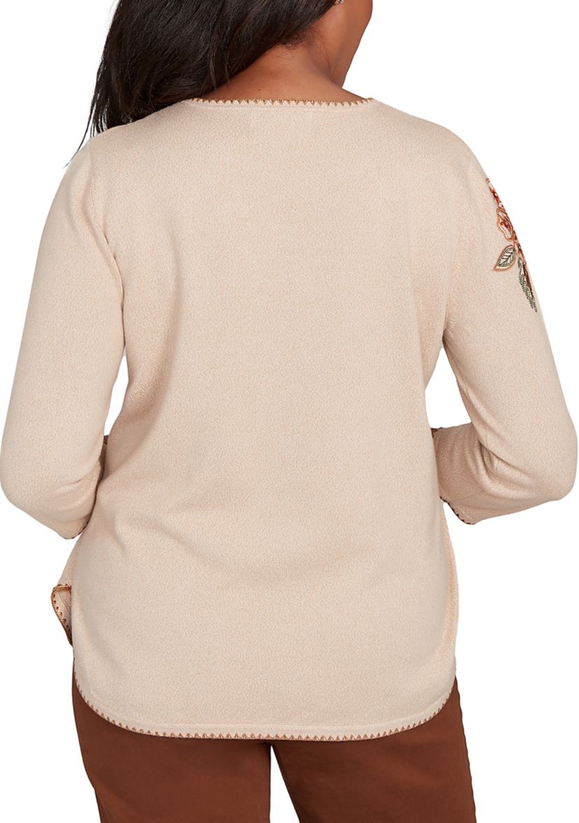 Petite Mount Laurel Asymmetric Flower Embroidery Top