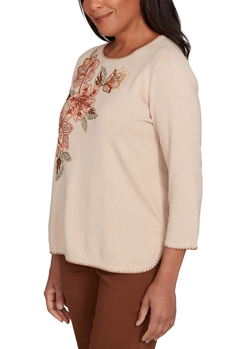 Petite Mount Laurel Asymmetric Flower Embroidery Top