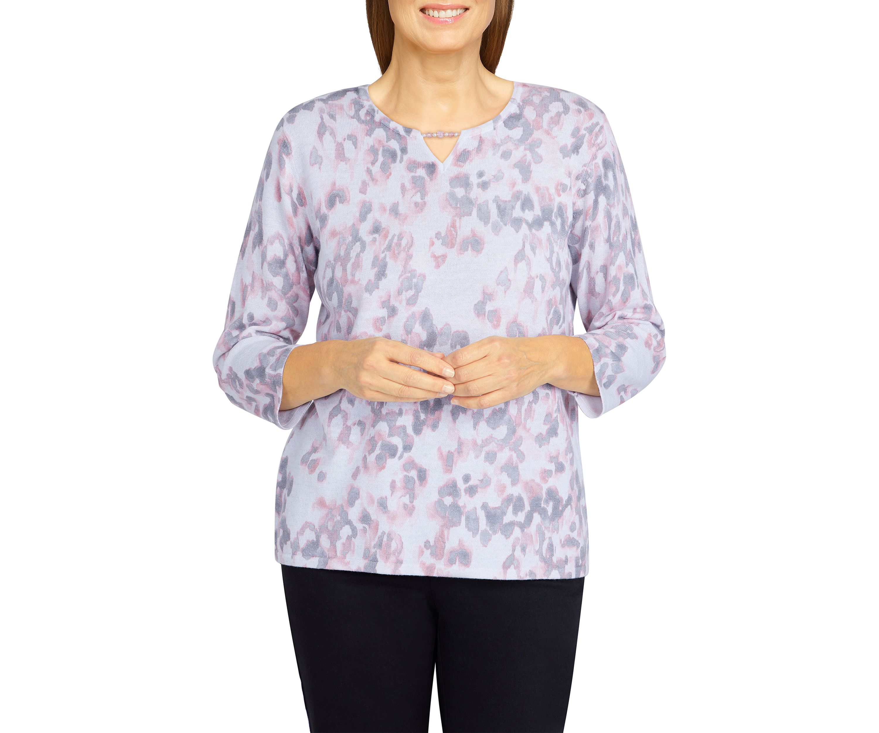 Womens Soft Spoken Shimmer Animal Print Sweater