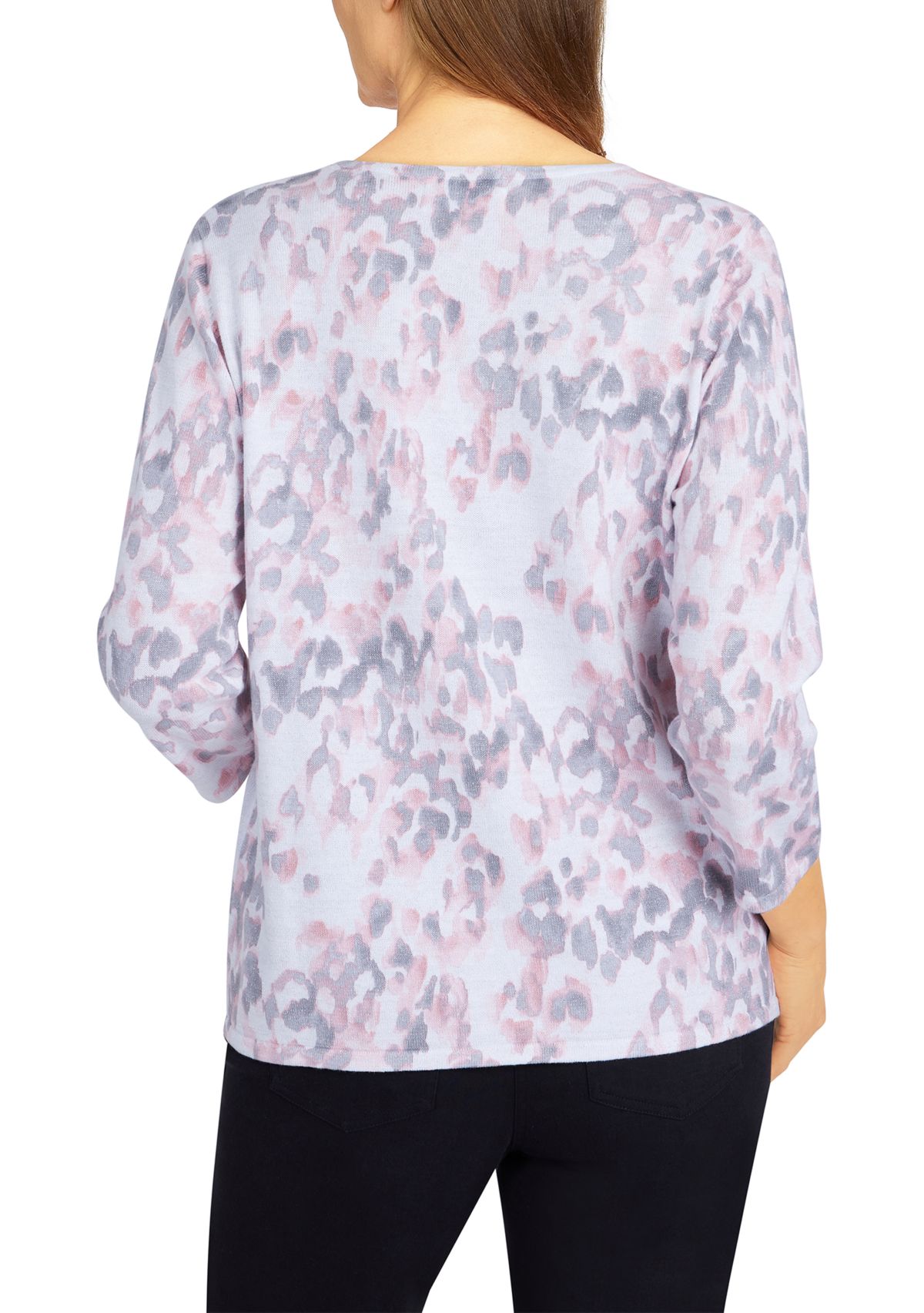 Womens Soft Spoken Shimmer Animal Print Sweater