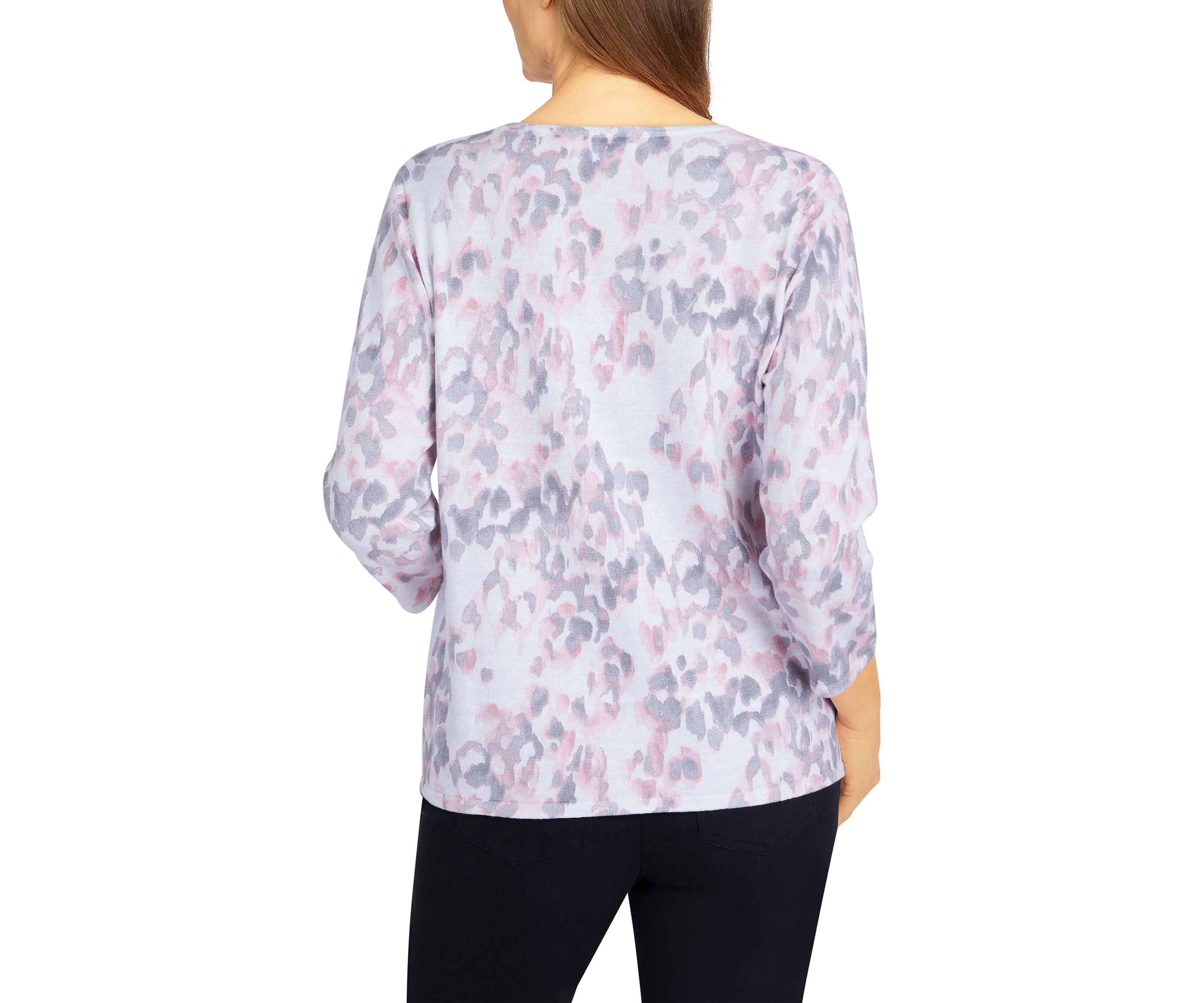Womens Soft Spoken Shimmer Animal Print Sweater