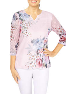 Alfred Dunner Plus Size Asymmetric Floral Lace Top
