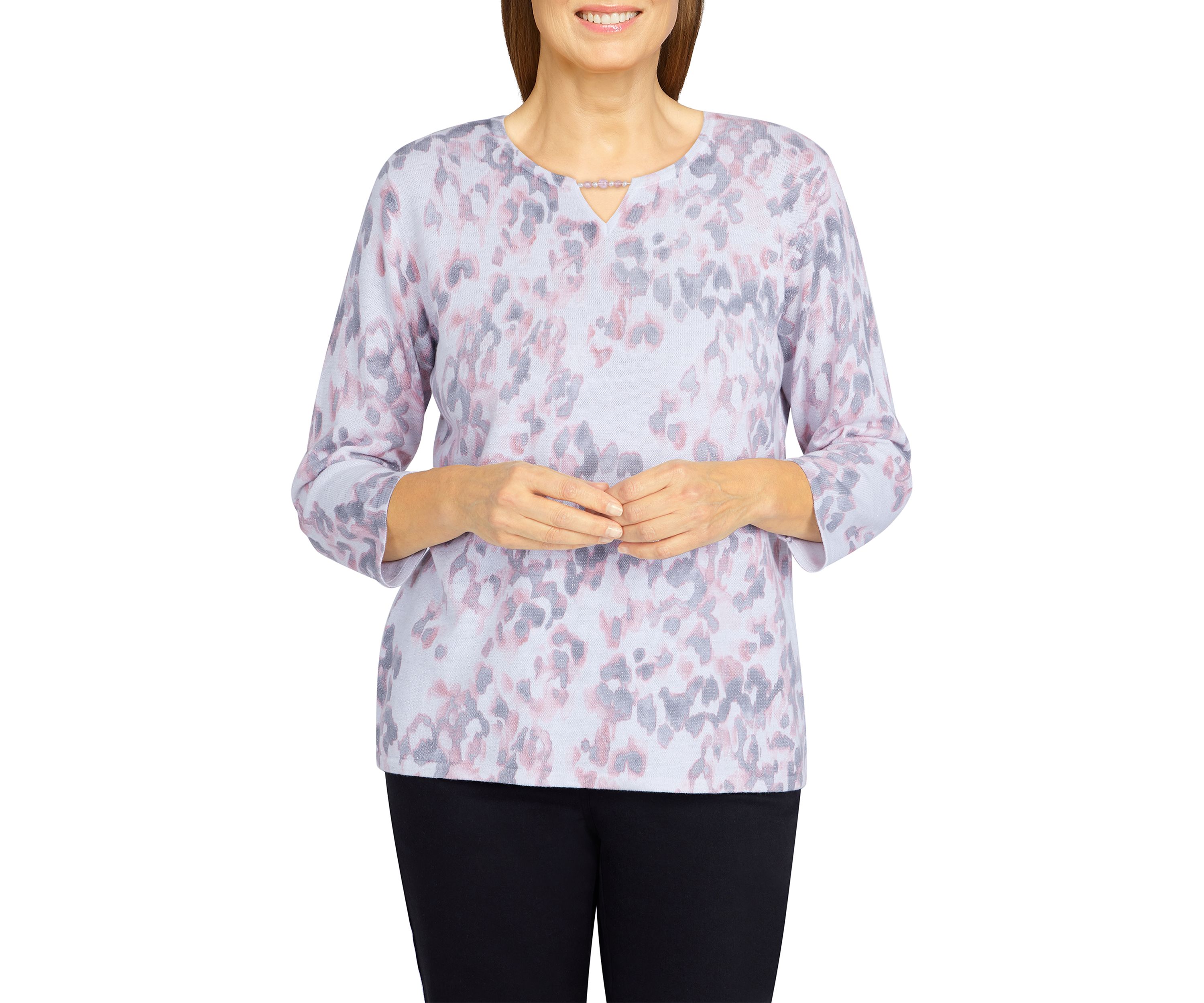 Petite Soft Spoken Shimmer Animal Print Sweater