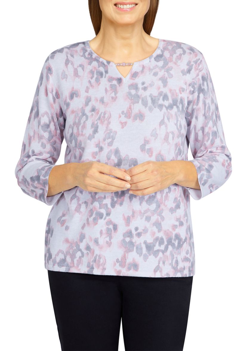 Petite Soft Spoken Shimmer Animal Print Sweater