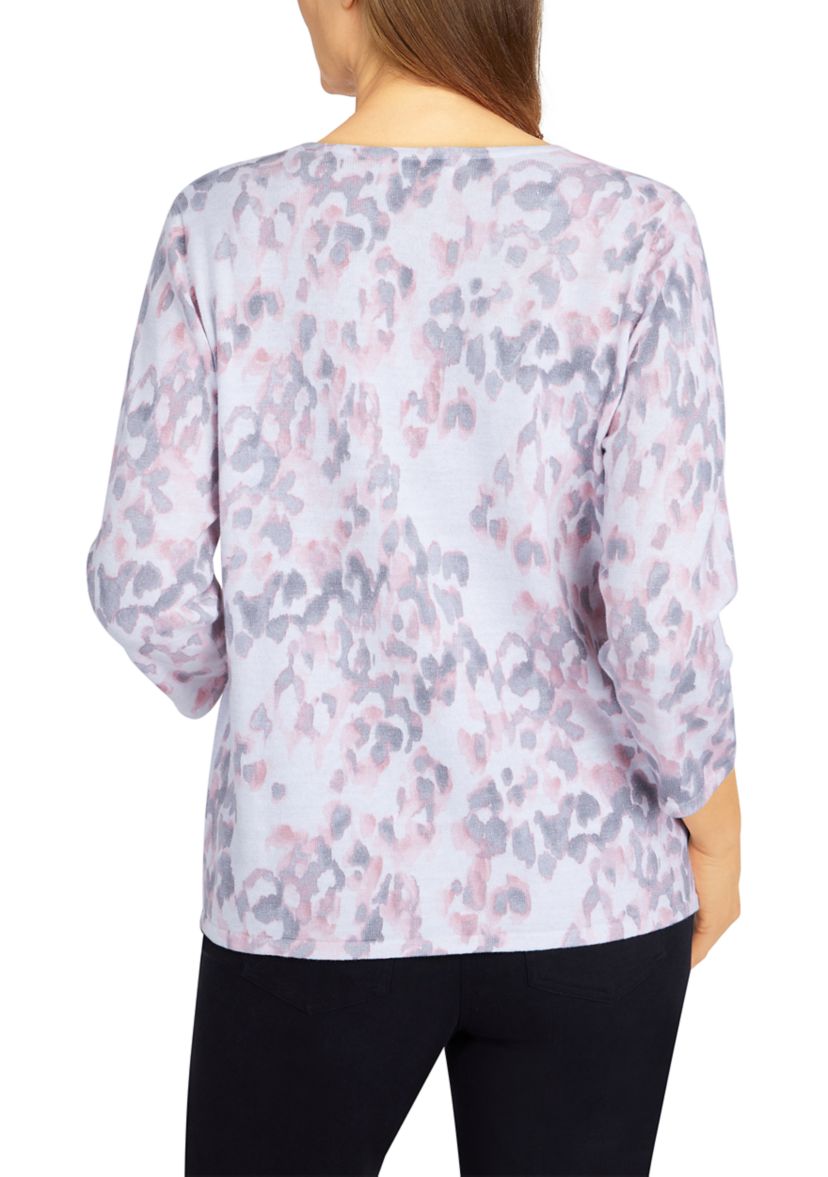 Petite Soft Spoken Shimmer Animal Print Sweater