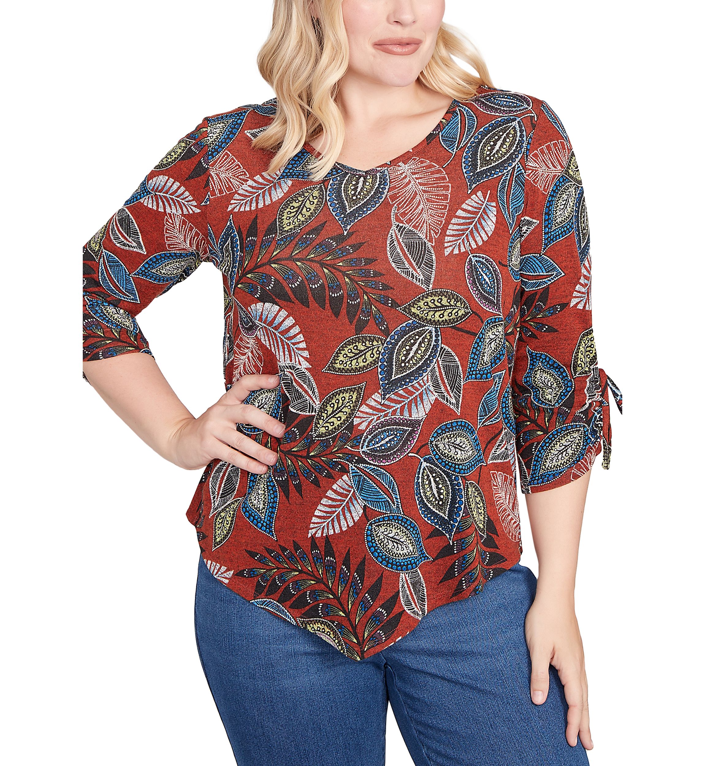 Womens  Sunset Canyon Batik Leaves Melange Top